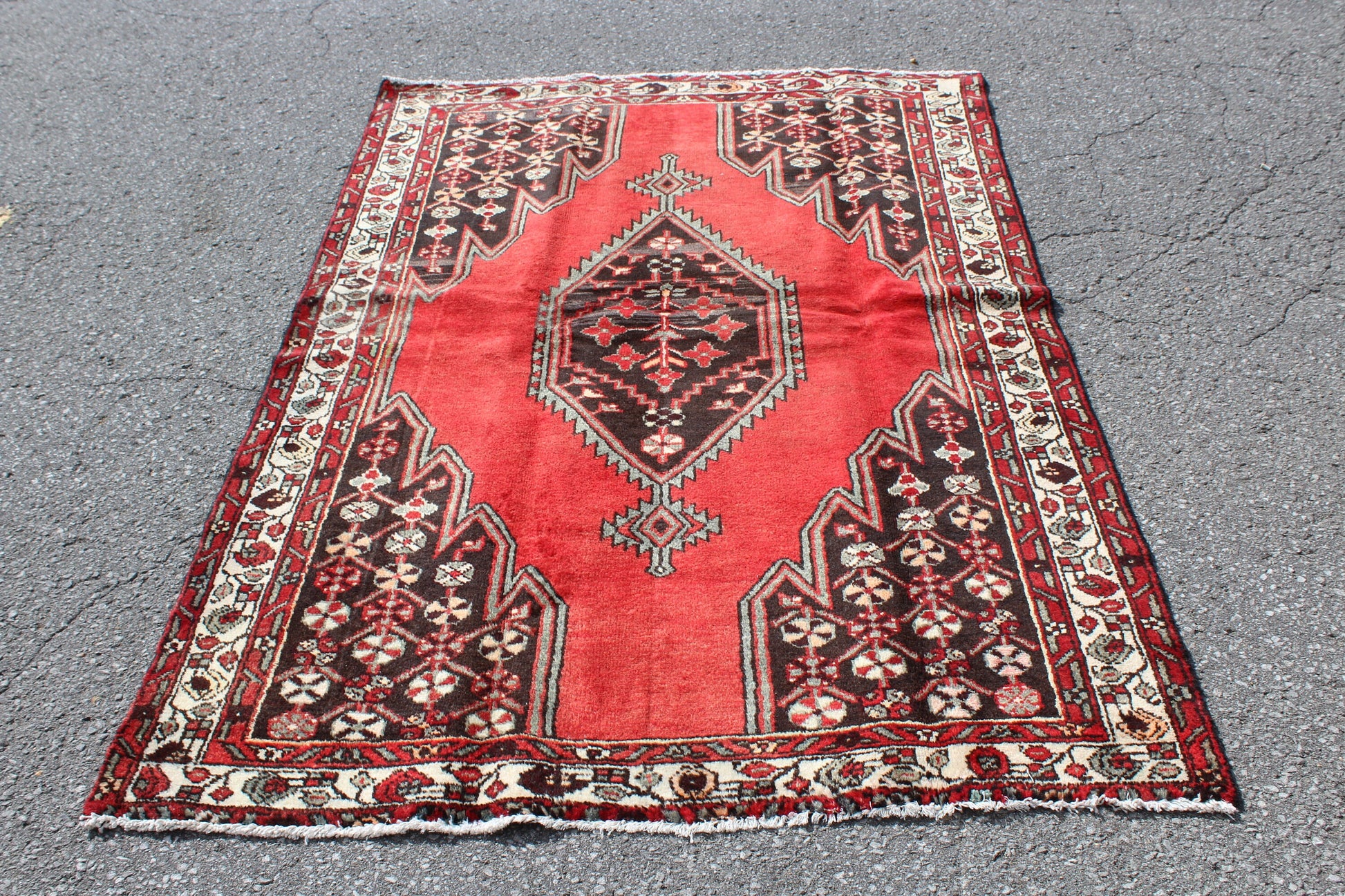 Red Blue 4x10 Vintage Rug | Tribal Oriental Persian Rug | Kazak Bohemian Rug | Handmade Rug6