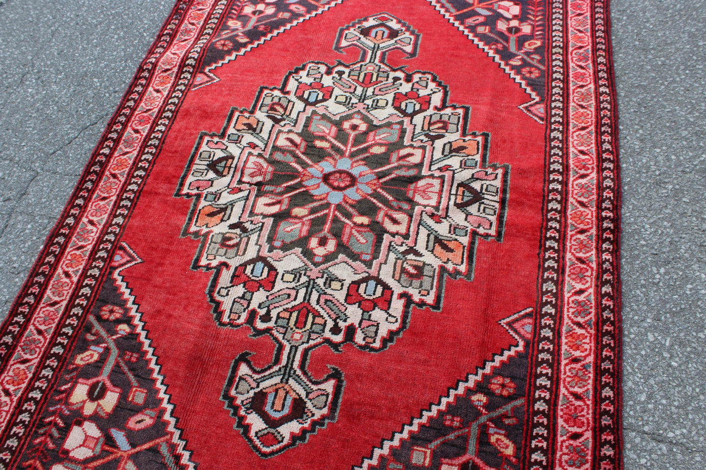 Red White 4x6 Vintage One of a Kind Rug