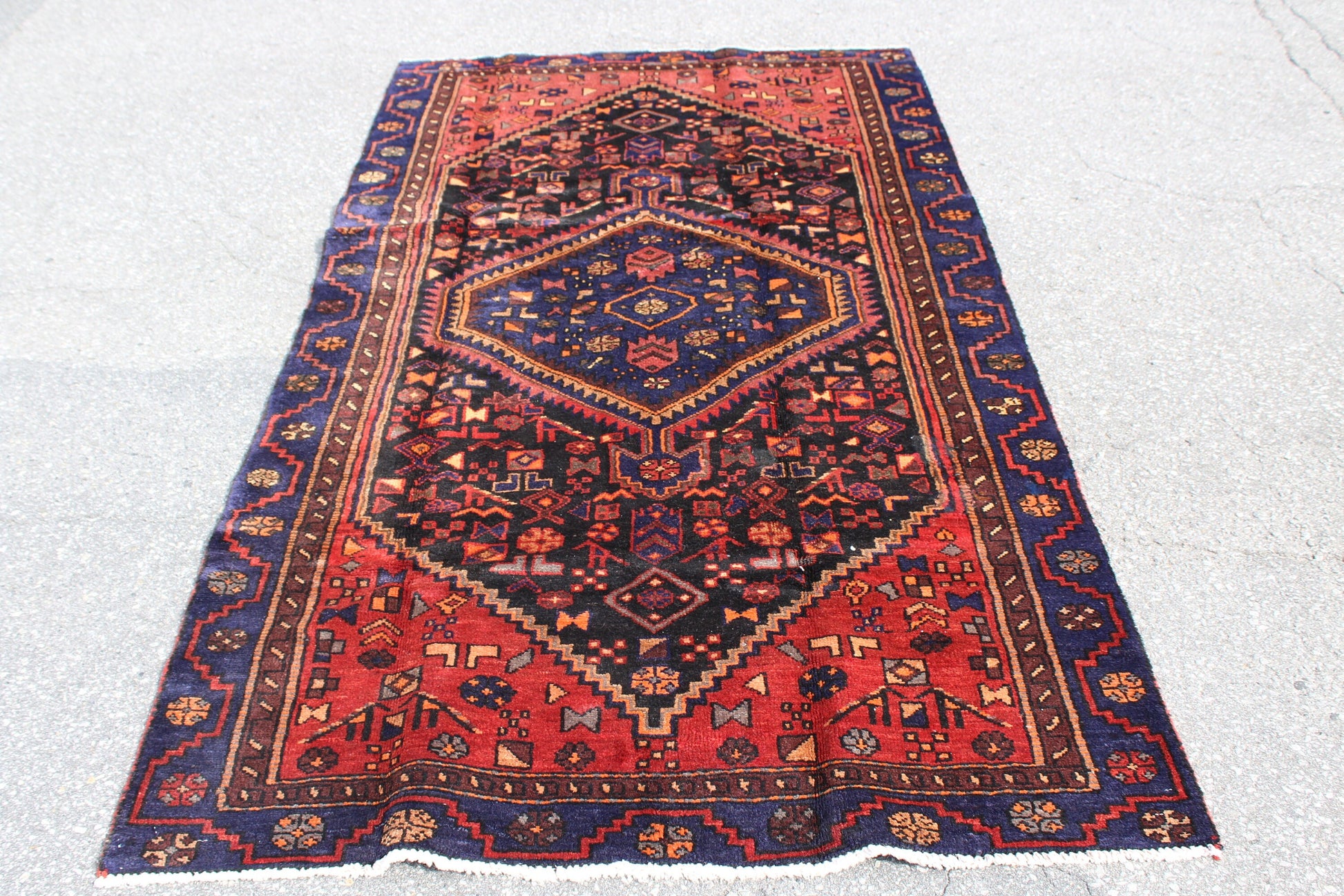 Red 4x7 Vintage Rug | Tribal Oriental Persian Rug | Kazak Bohemian Rug | Handmade Rug