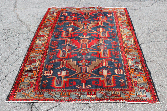 Red 4x7 Vintage Rug | Tribal Oriental Persian Rug | Kazak Bohemian Rug | Handmade Rug