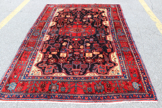 Red 5x10 Vintage Rug | Tribal Oriental Persian Rug | Kazak Bohemian Rug | Handmade Rug