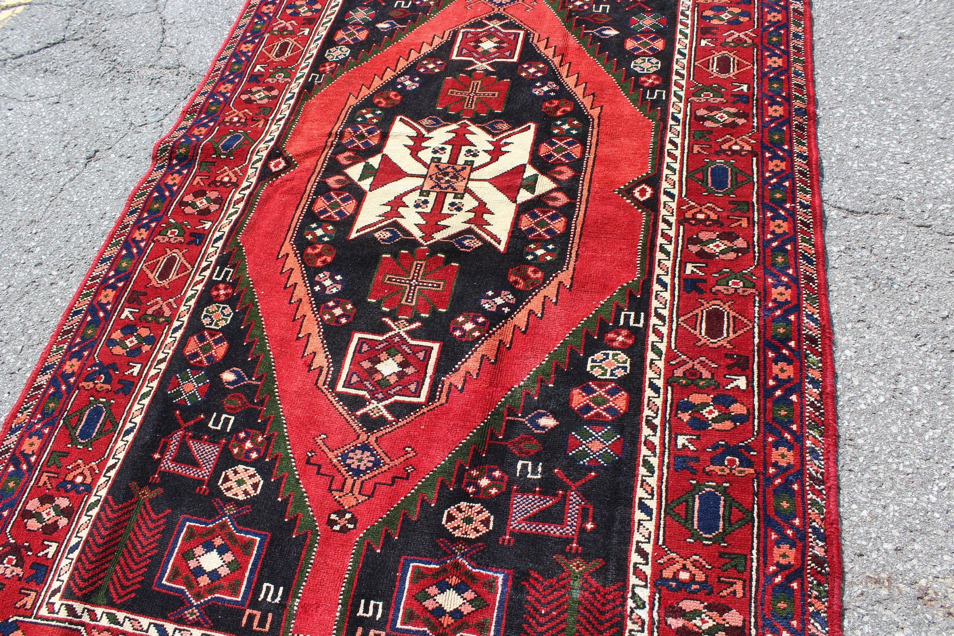 Red 4x7 Vintage Rug | Tribal Oriental Persian Rug | Kazak Bohemian Rug | Handmade Rug