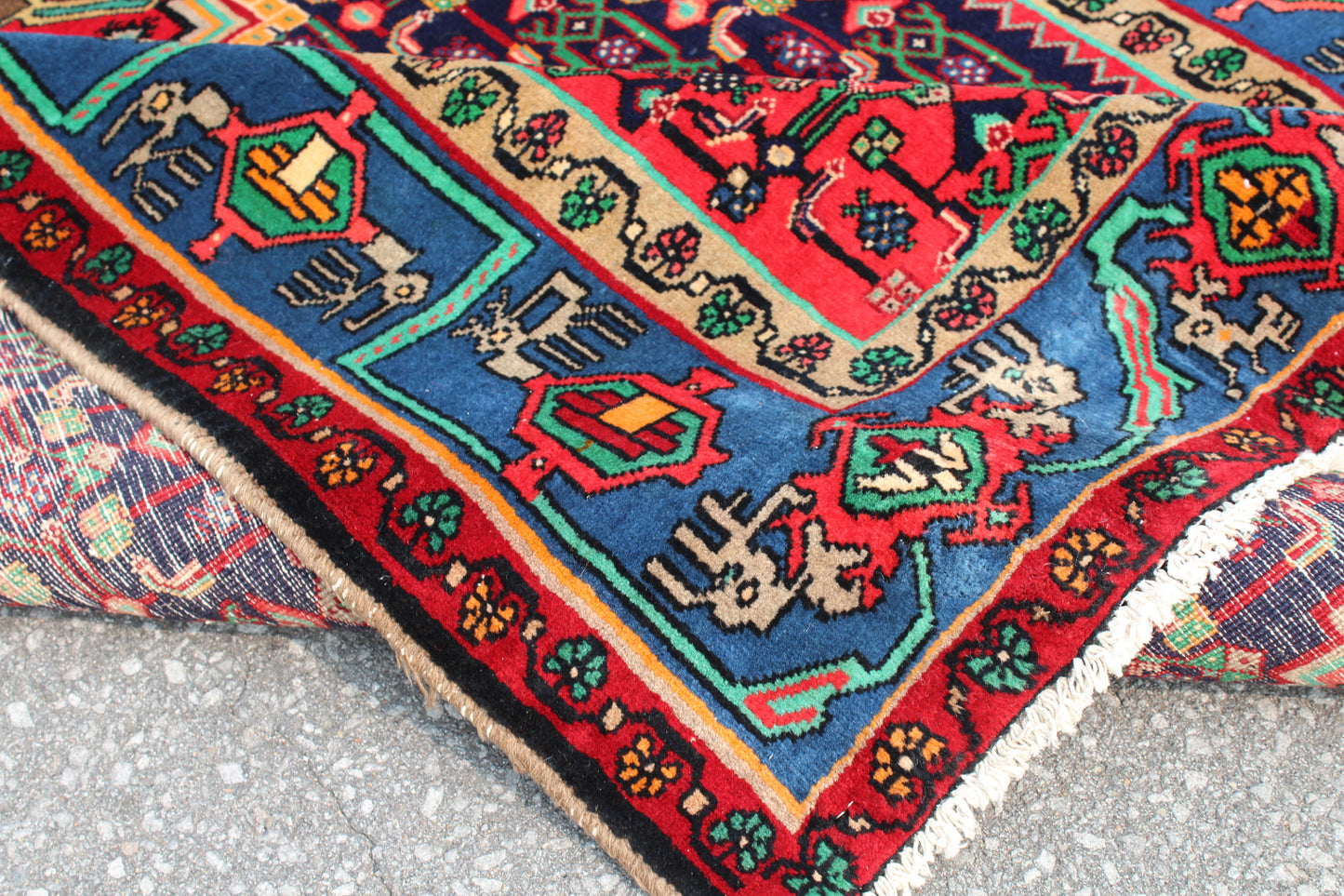 Blue Pink 4x8  Vintage Rug | Tribal Oriental Persian Rug | Kazak Bohemian Rug | Handmade Rug