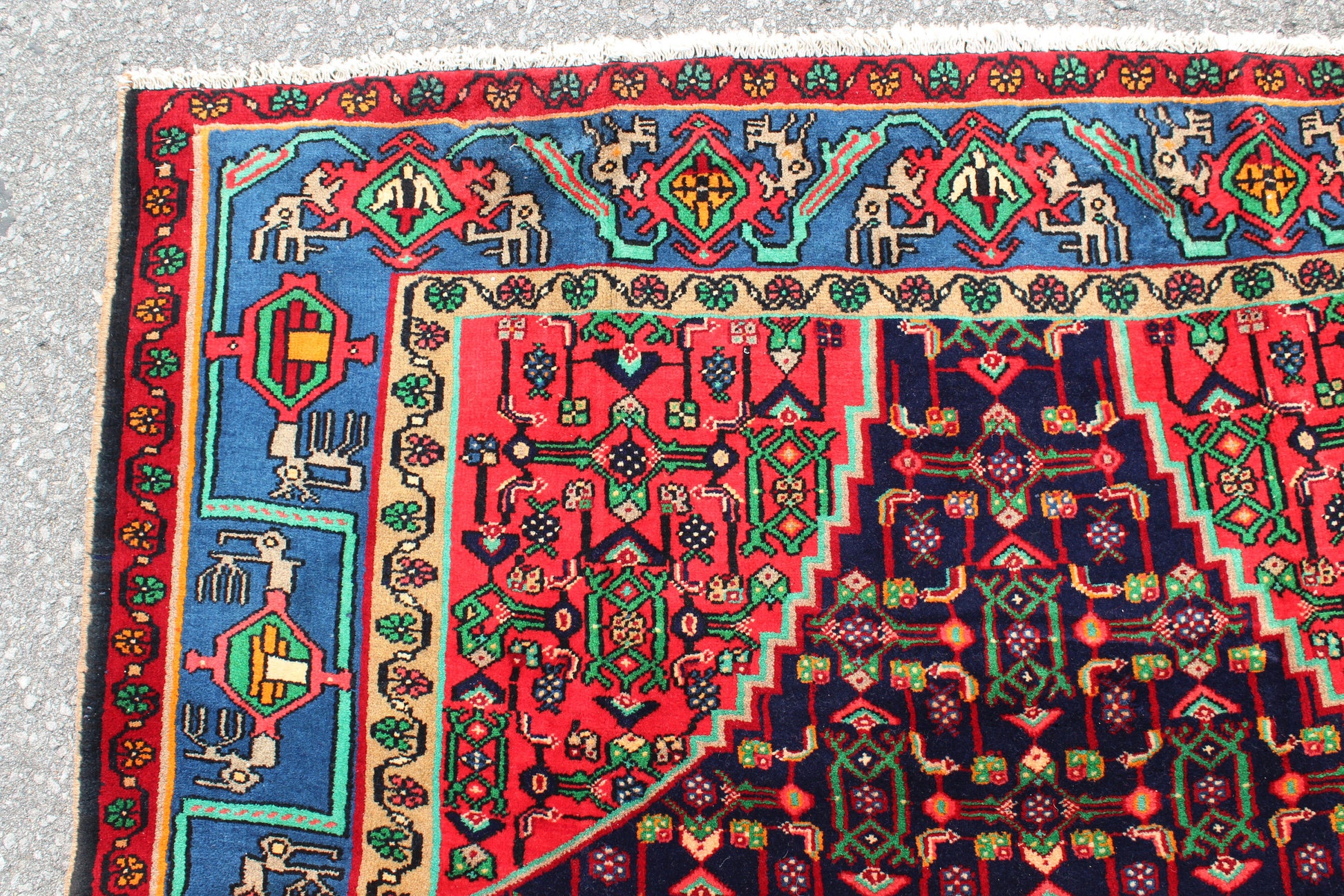 Blue Pink 4x8  Vintage Rug | Tribal Oriental Persian Rug | Kazak Bohemian Rug | Handmade Rug