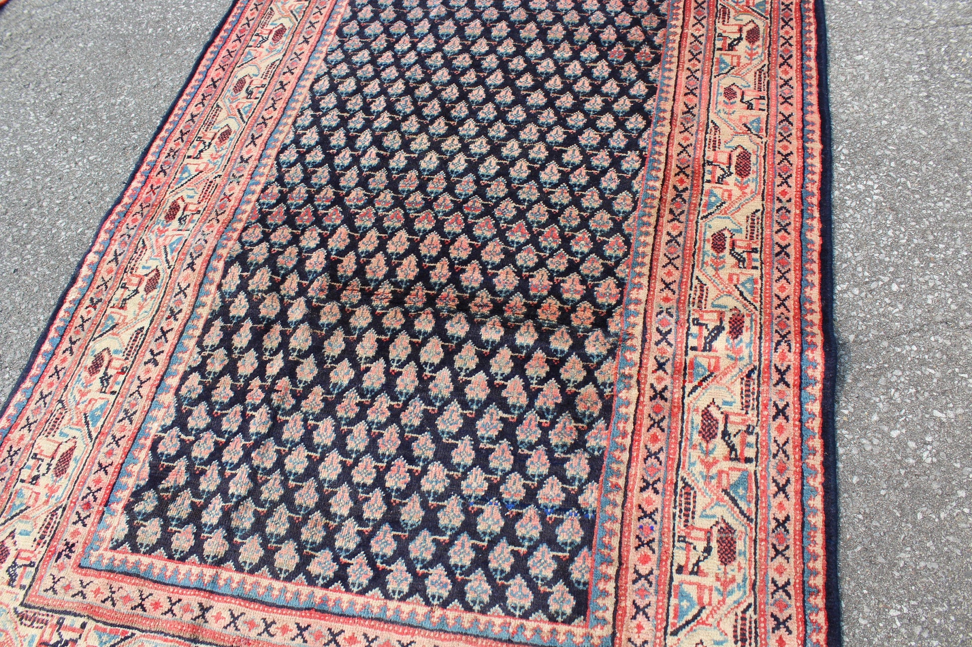 Red Black 4x7 Vintage One of a Kind Rug