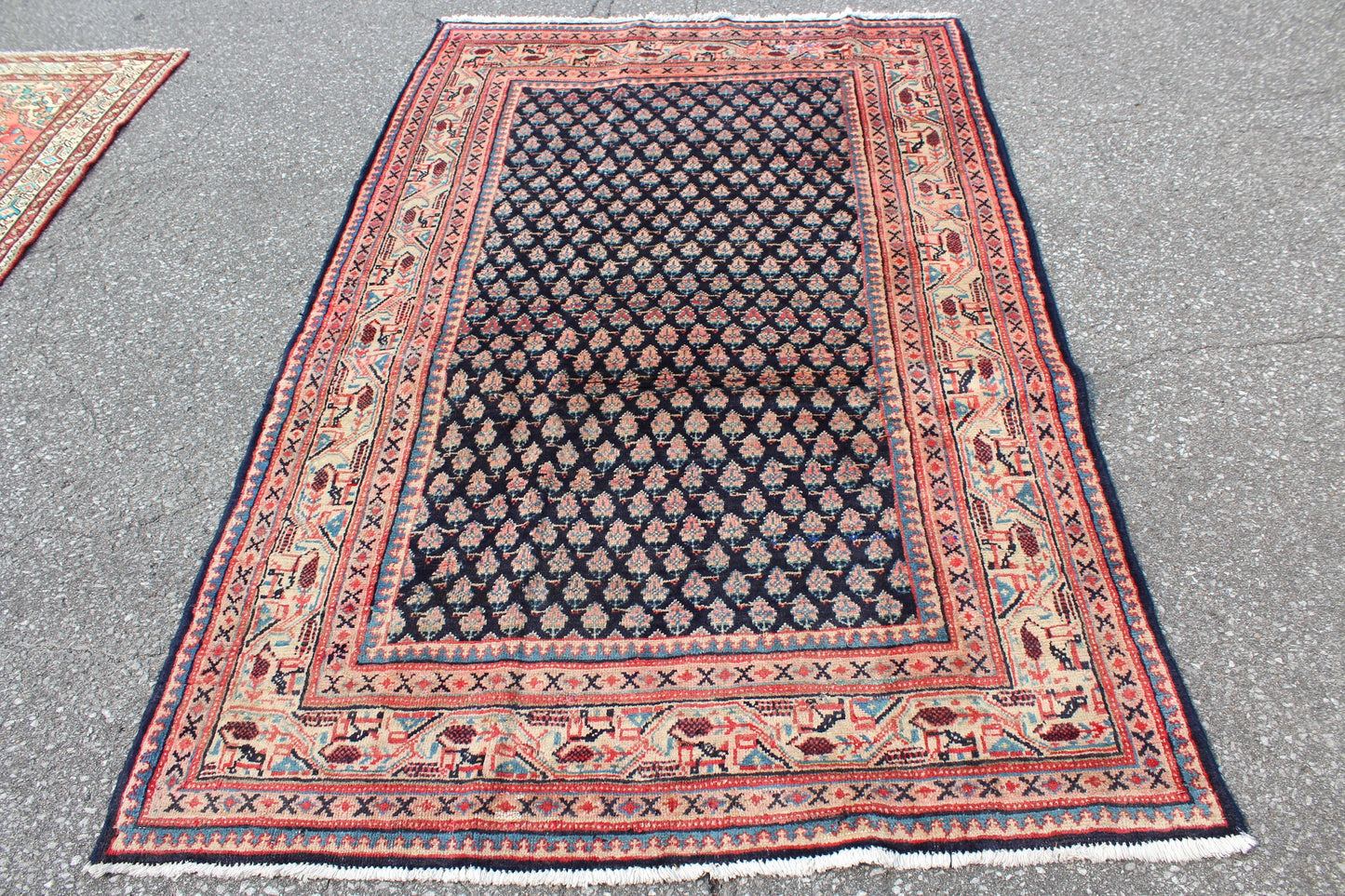Red Black 4x7 Vintage One of a Kind Rug