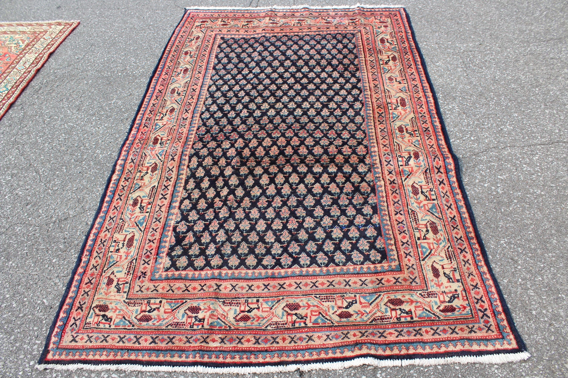 Red Black 4x7 Vintage One of a Kind Rug
