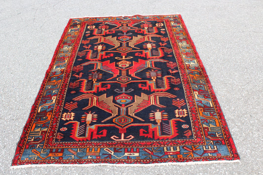 Red 4x7 Vintage Rug | Tribal Oriental Persian Rug | Kazak Bohemian Rug | Handmade Rug