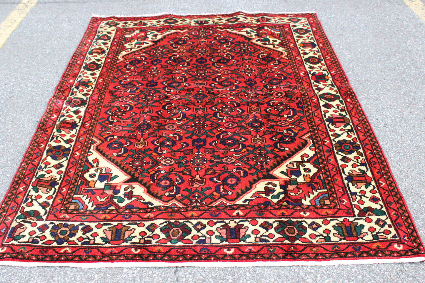 Red 5x7 Vintage Rug | Tribal Oriental Persian Rug | Kazak Bohemian Rug | Handmade Rug