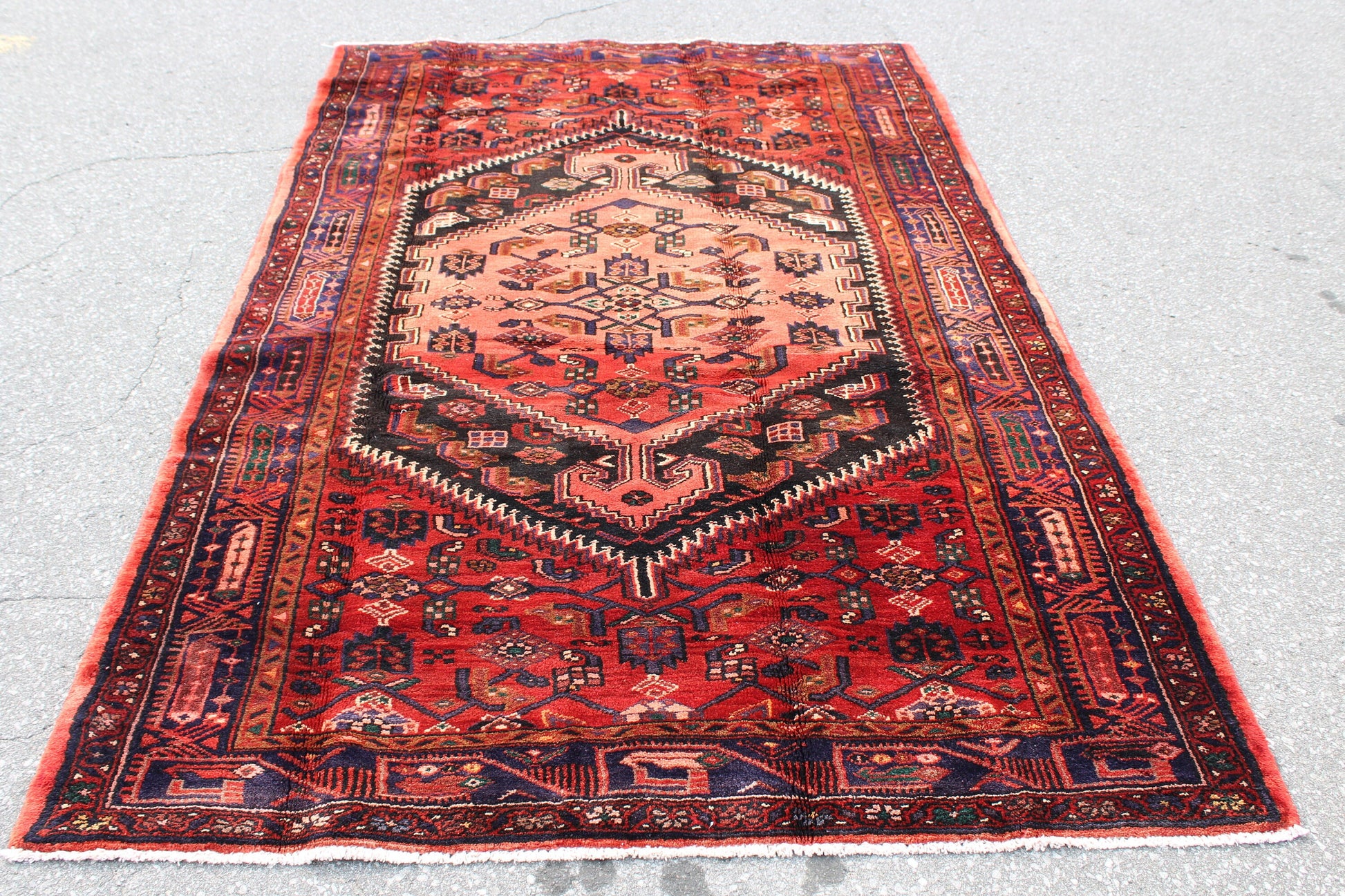 Red Blue 5x8 Vintage Rug | Tribal Oriental Persian Rug | Kazak Bohemian Rug | Handmade Rug