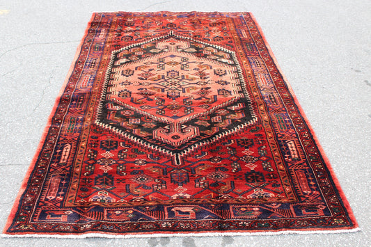 Red Blue 5x8 Vintage Rug | Tribal Oriental Persian Rug | Kazak Bohemian Rug | Handmade Rug