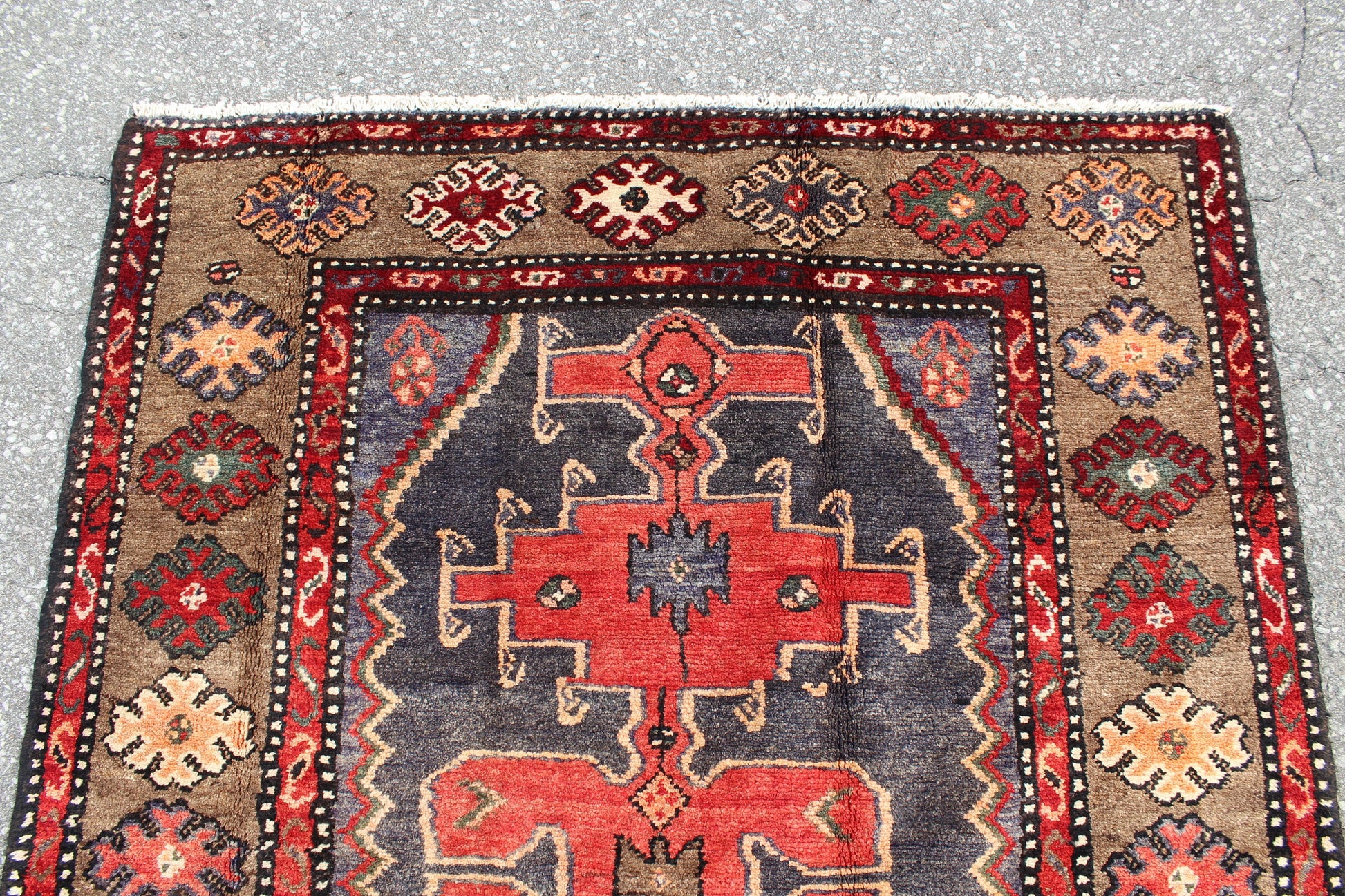 Red Blue 4x6 Vintage Rug | Tribal Oriental Persian Rug | Kazak Bohemian Rug | Handmade Rug