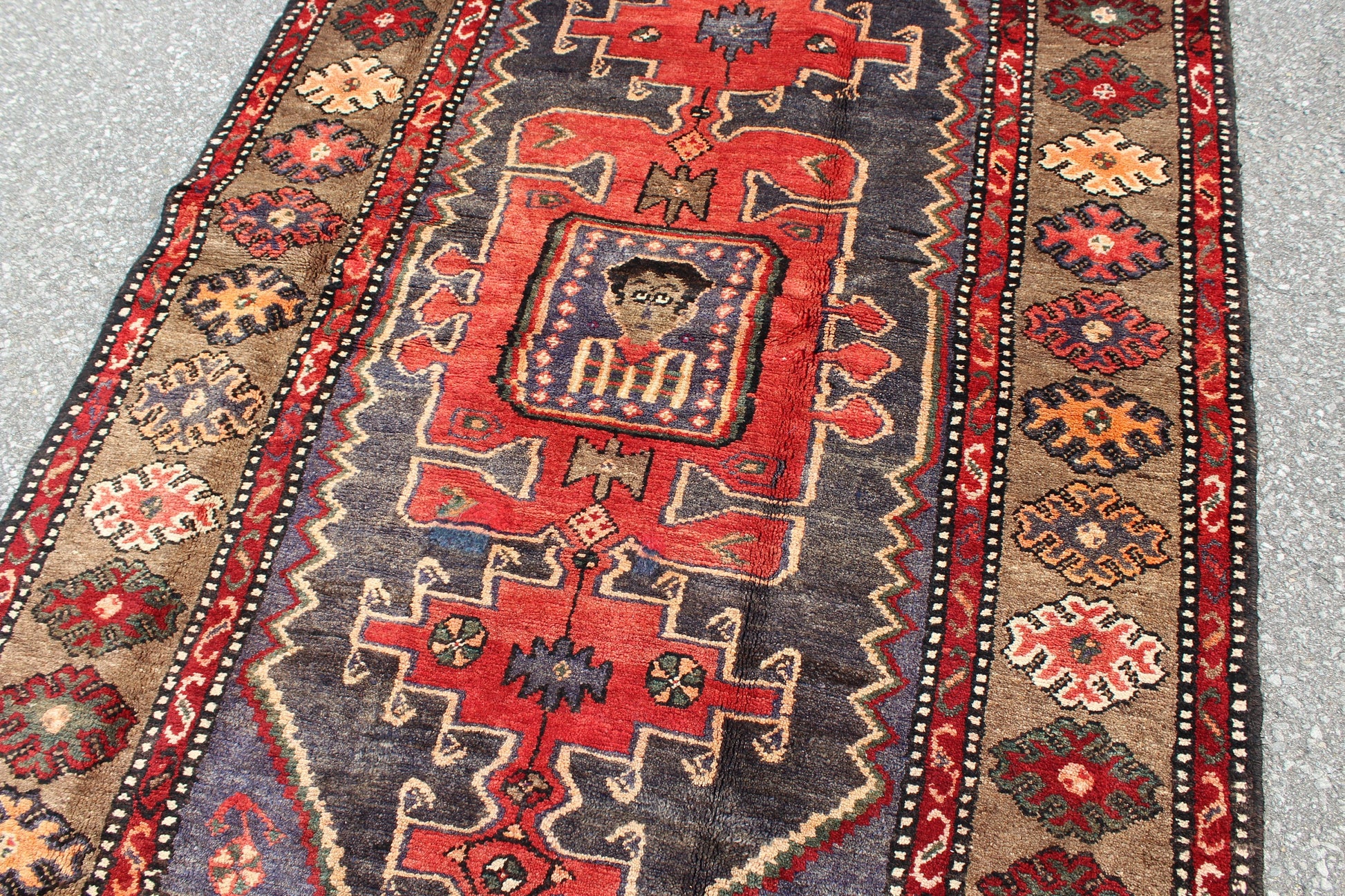 Red Blue 4x6 Vintage Rug | Tribal Oriental Persian Rug | Kazak Bohemian Rug | Handmade Rug