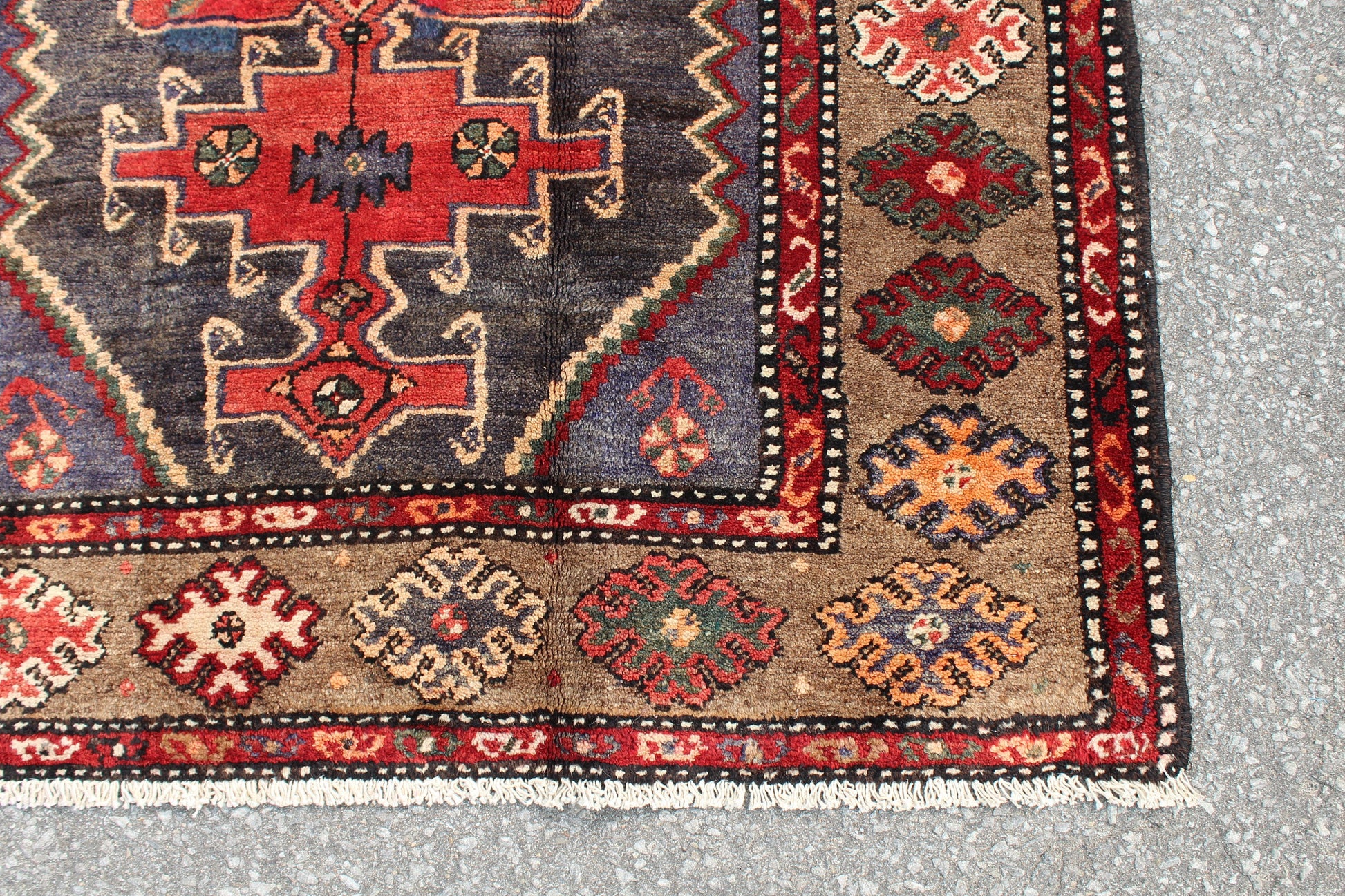Red Blue 4x6 Vintage Rug | Tribal Oriental Persian Rug | Kazak Bohemian Rug | Handmade Rug