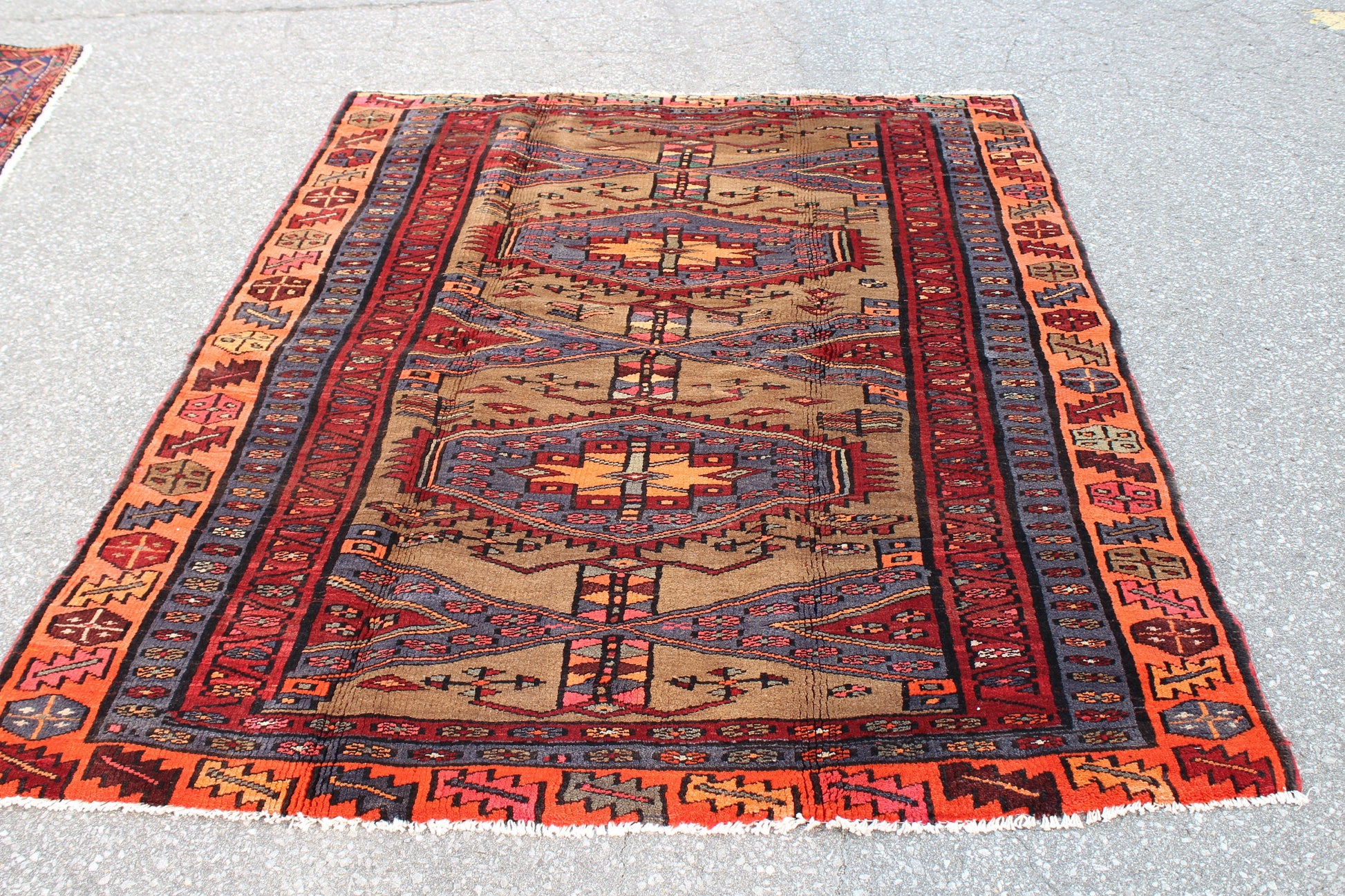 Red Brown 4x7 Vintage Tribal Hand Knotted Rug