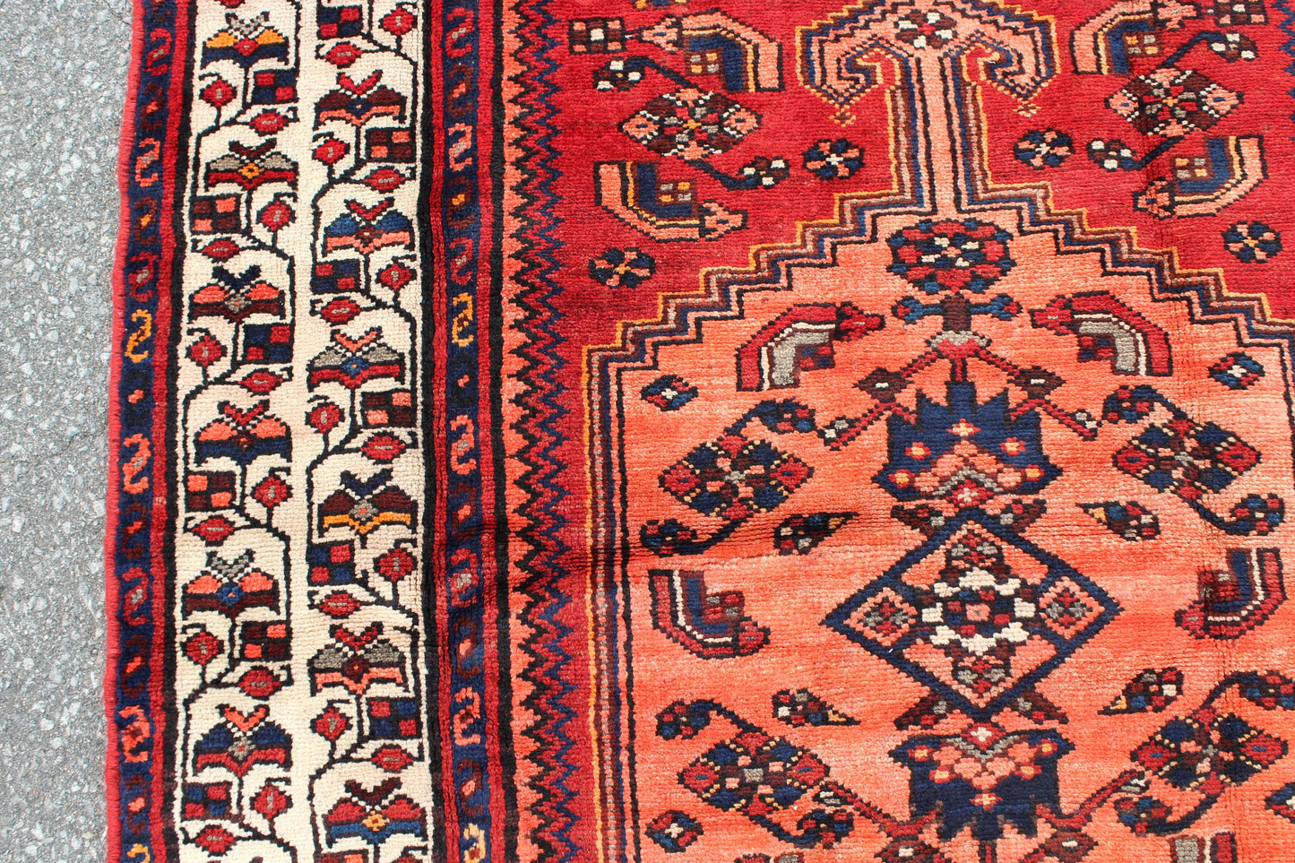 Red White 4x7 Vintage Tribal One of a Kind Rug