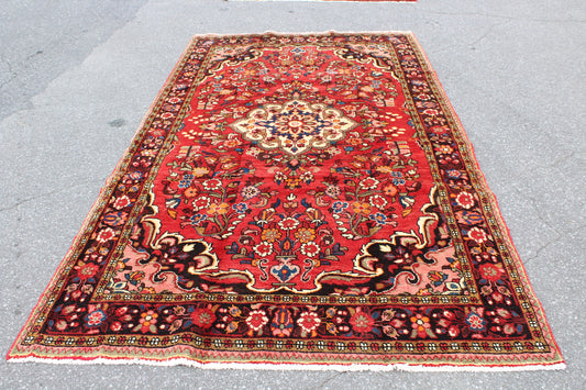 Red 5x10 Vintage Rug | Tribal Oriental Persian Rug | Kazak Bohemian Rug | Handmade Rug