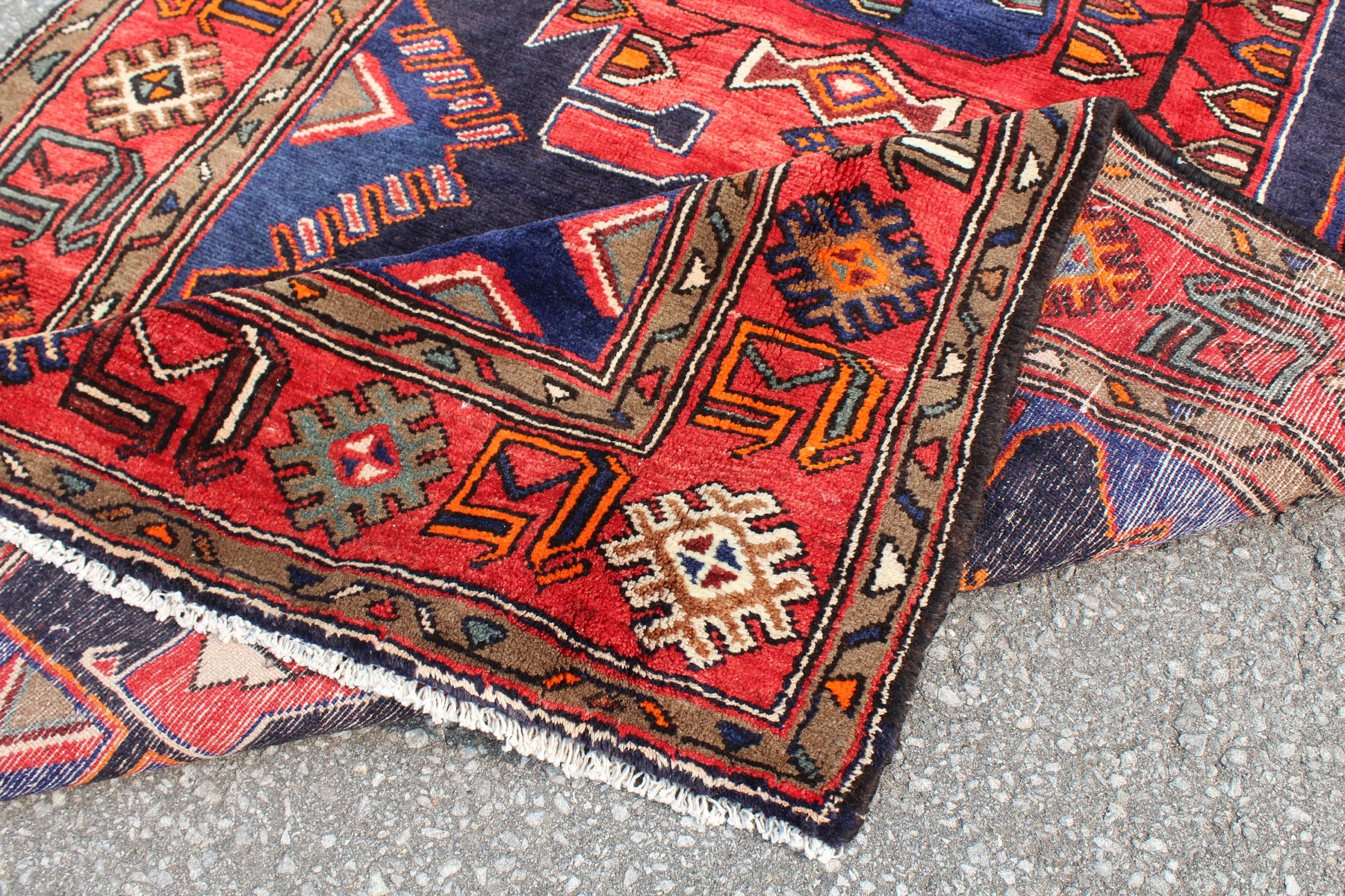 Red Blue 4x7 Vintage Rug | Tribal Oriental Persian Rug | Kazak Bohemian Rug | Handmade Rug