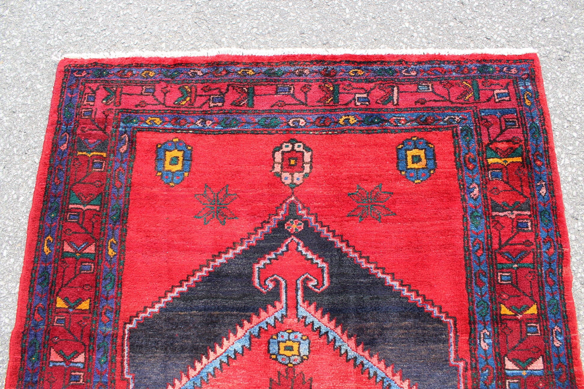 Red Blue 4x6 Vintage Rug | Tribal Oriental Persian Rug | Kazak Bohemian Rug | Handmade Rug