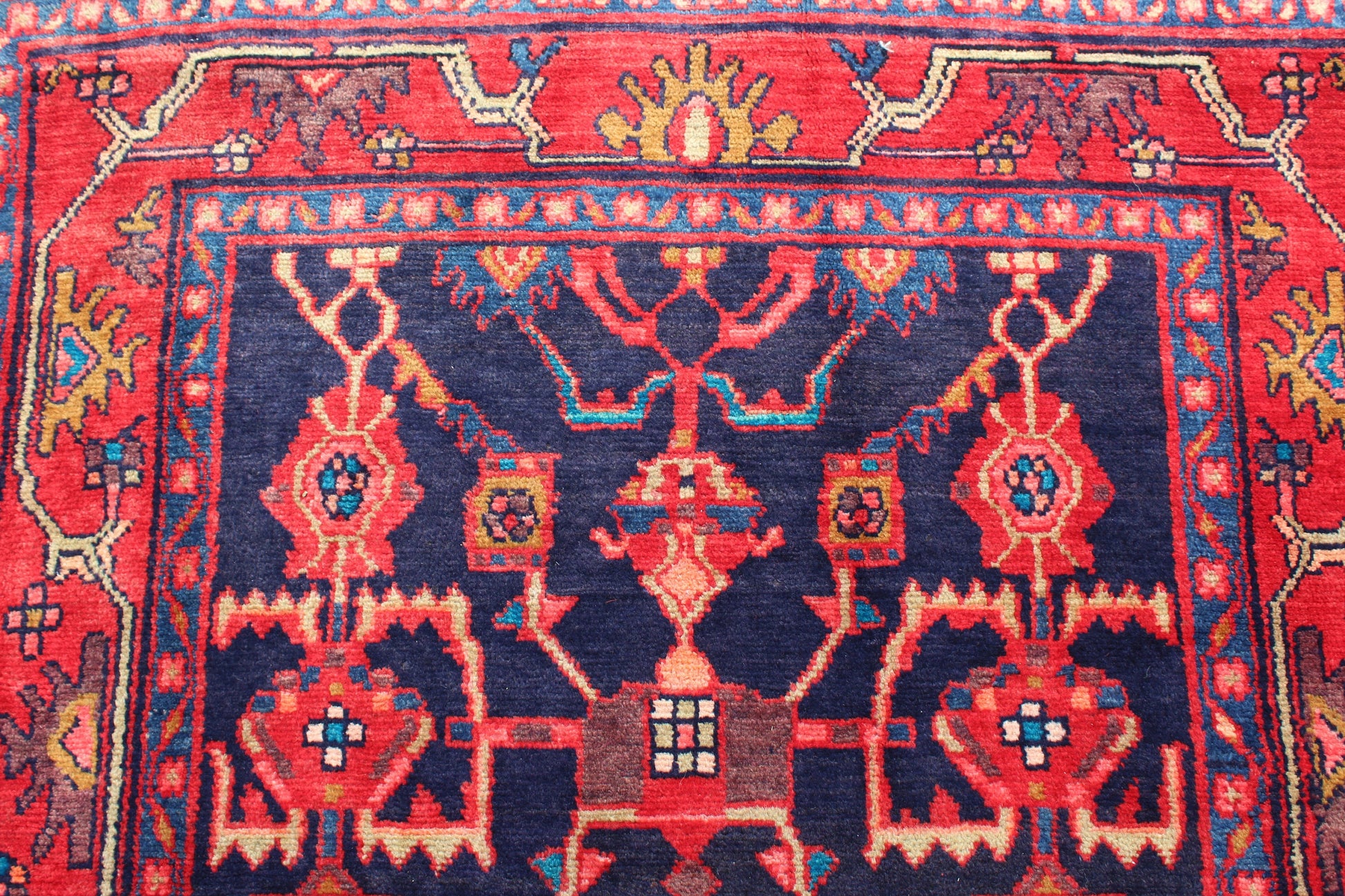 Red Blue 4x7 Vintage Rug | Tribal Oriental Persian Rug | Kazak Bohemian Rug | Handmade Rug