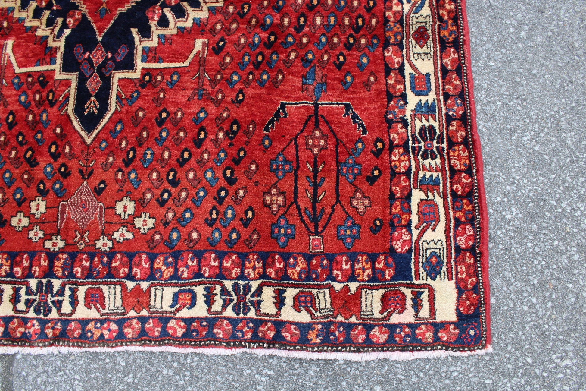 Red Blue 4x6 Vintage Tribal Hand Knotted Rug
