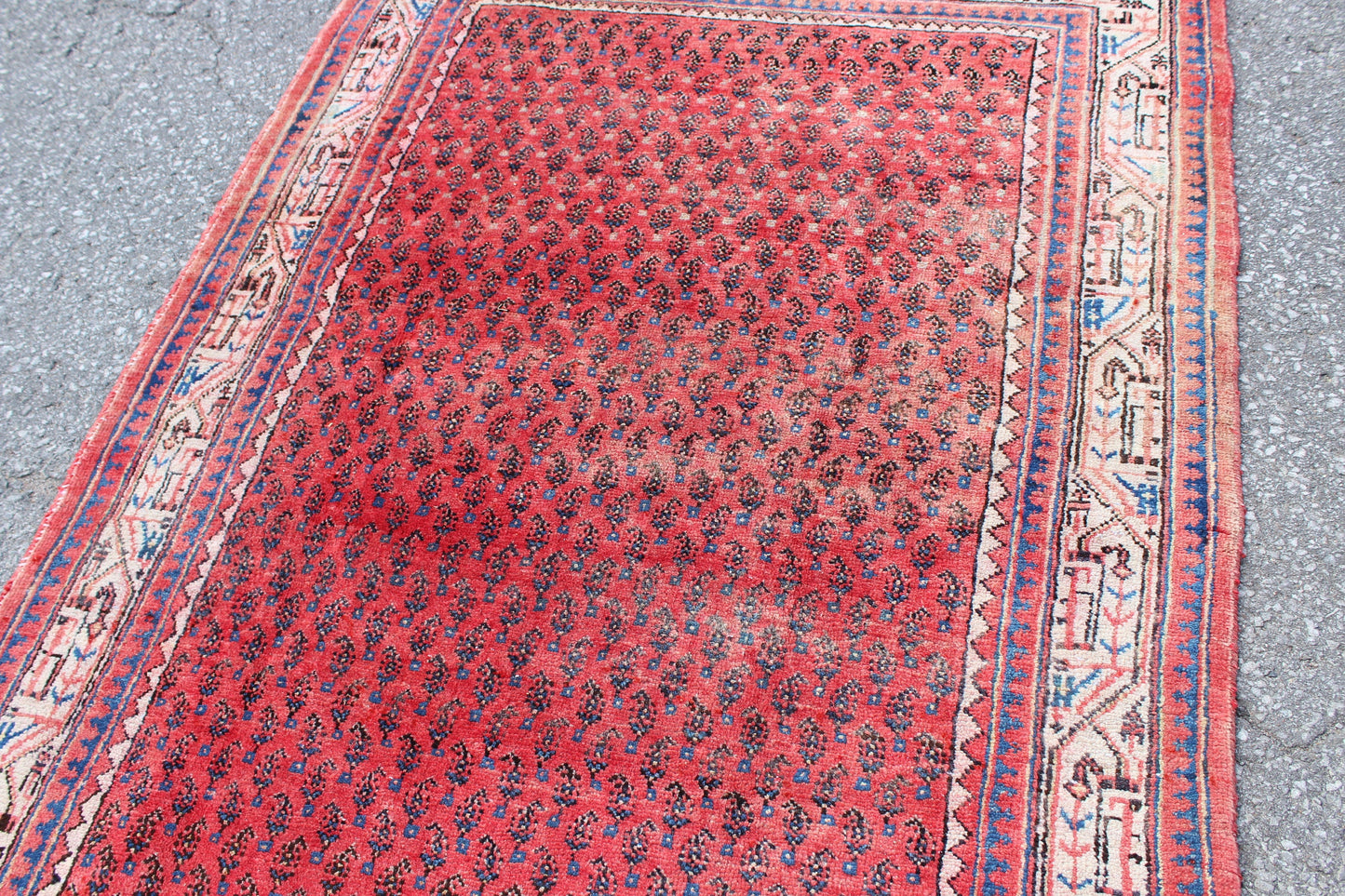 Red White 4x6 Vintage Tribal Wool Area Rug