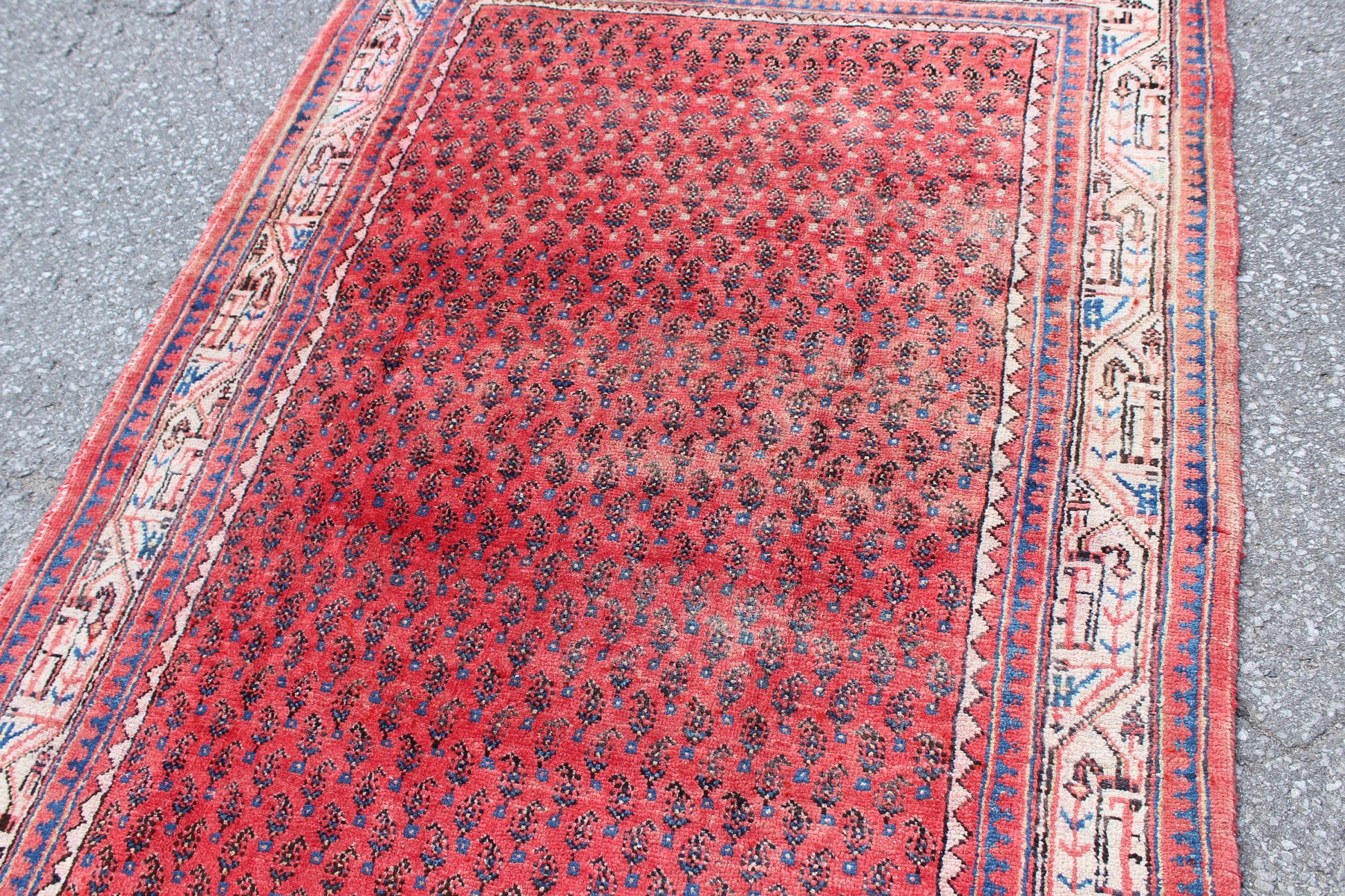 Red White 4x6 Vintage Tribal Wool Area Rug