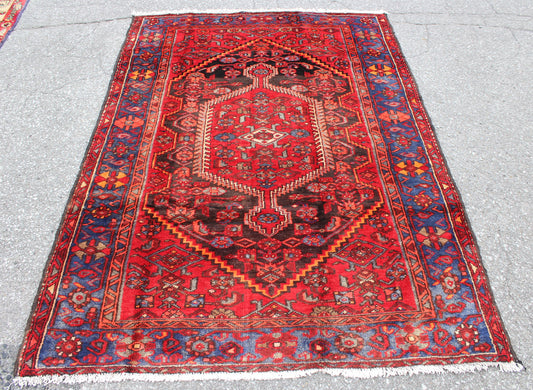 Red Blue 5x7  Vintage Rug | Tribal Oriental Persian Rug | Kazak Bohemian Rug | Handmade Rug | One of a Kind Rug