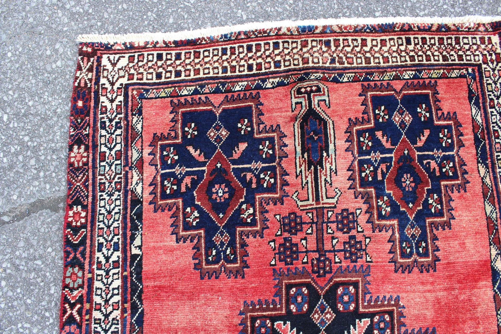 Pink Blue 3x5  Vintage Rug | Tribal Oriental Persian Rug | Kazak Bohemian Rug | Handmade Rug