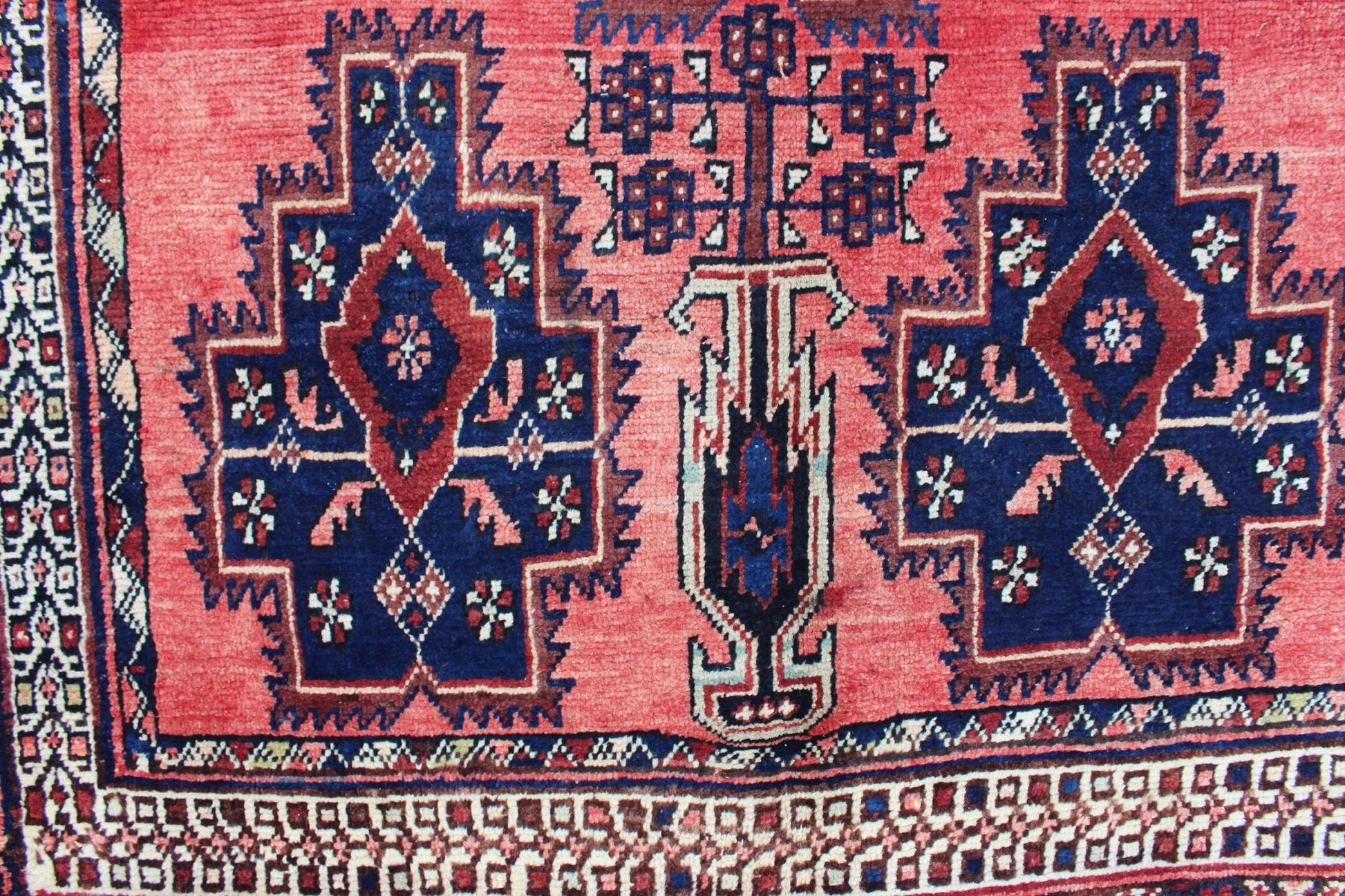 Pink Blue 3x5  Vintage Rug | Tribal Oriental Persian Rug | Kazak Bohemian Rug | Handmade Rug