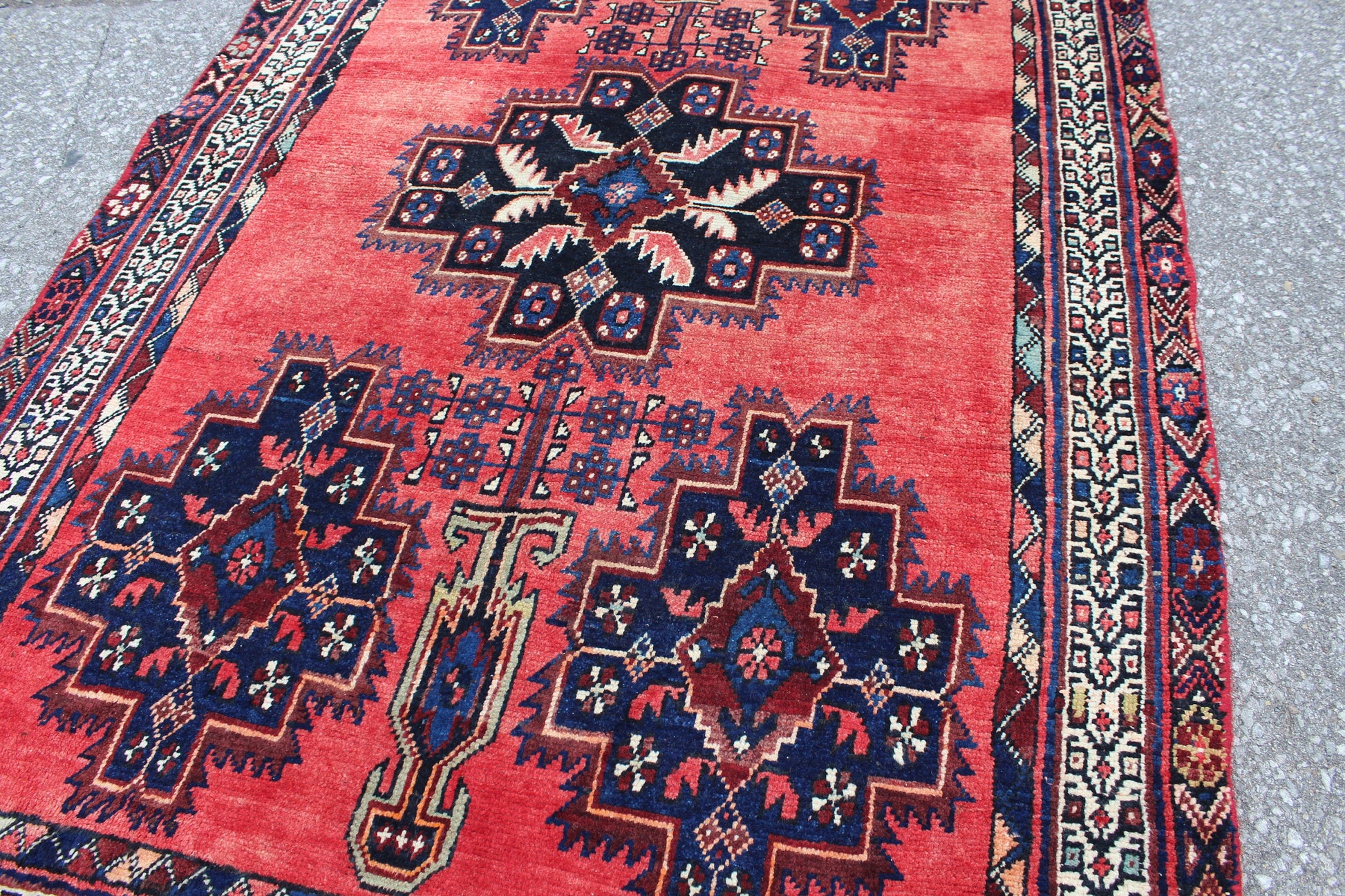 Pink Blue 3x5  Vintage Rug | Tribal Oriental Persian Rug | Kazak Bohemian Rug | Handmade Rug