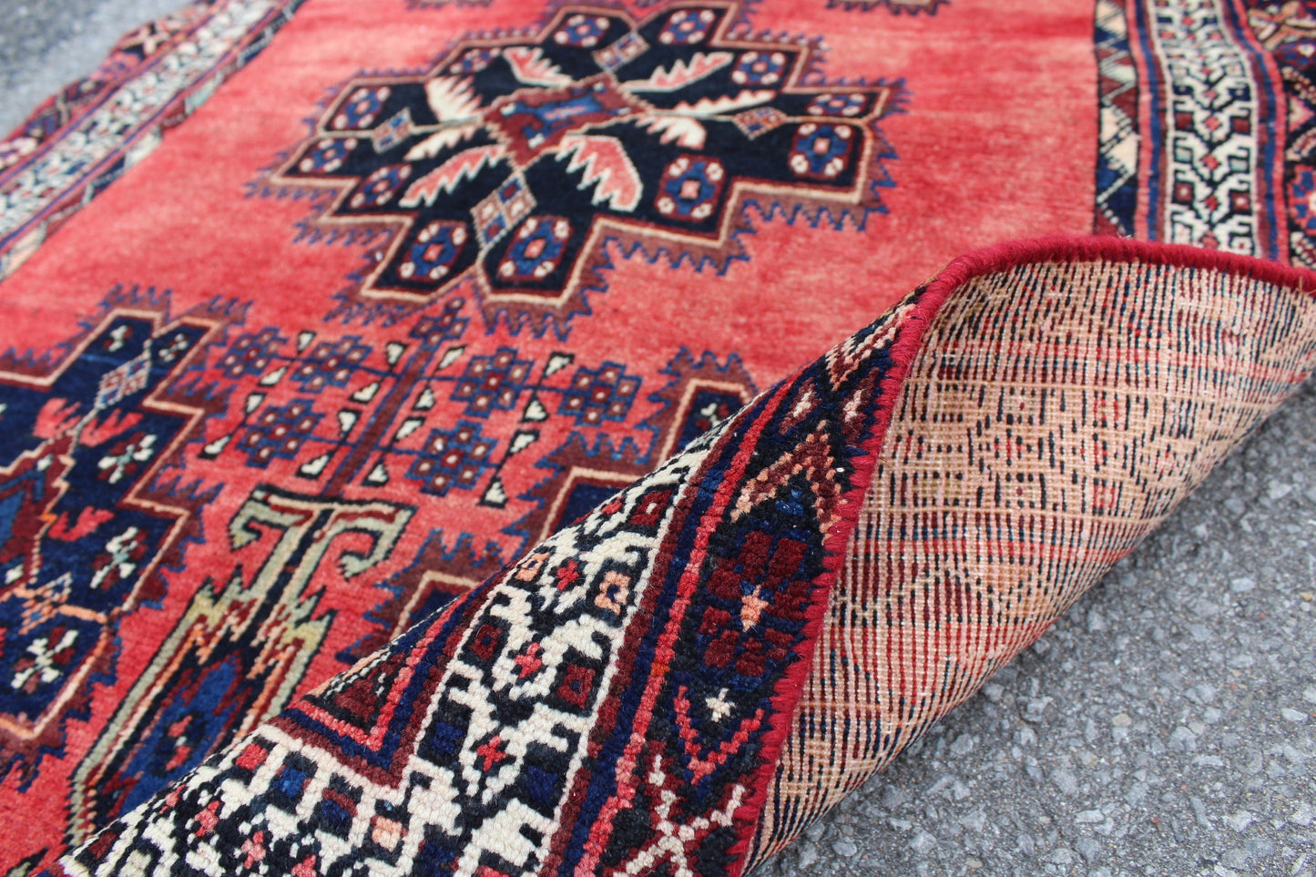 Pink Blue 3x5  Vintage Rug | Tribal Oriental Persian Rug | Kazak Bohemian Rug | Handmade Rug