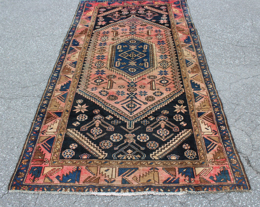 Rose Gold Black 4x8 Vintage Rug | Tribal Oriental Persian Rug | Kazak Bohemian Rug | Handmade Rug