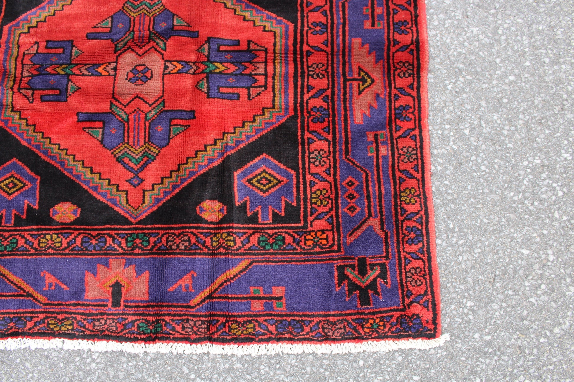 Red Blue 4x8 Vintage Rug | Tribal Oriental Persian Rug | Kazak Bohemian Rug | Handmade Rug