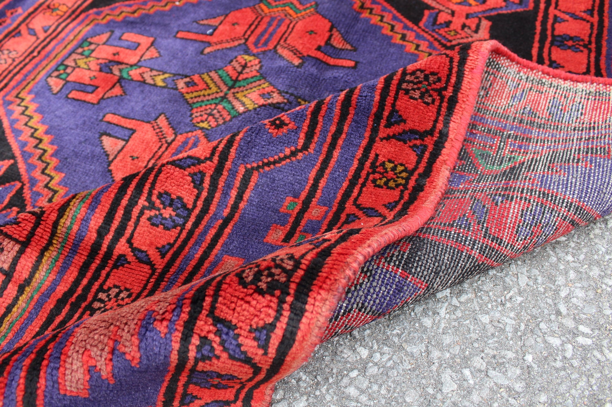 Red Blue 4x8 Vintage Rug | Tribal Oriental Persian Rug | Kazak Bohemian Rug | Handmade Rug