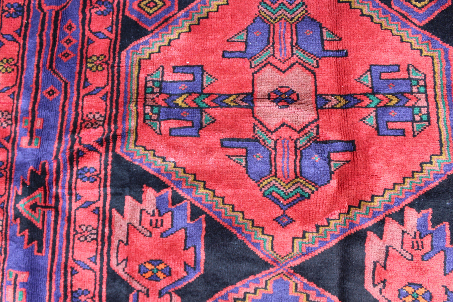 Red Blue 4x8 Vintage Rug | Tribal Oriental Persian Rug | Kazak Bohemian Rug | Handmade Rug