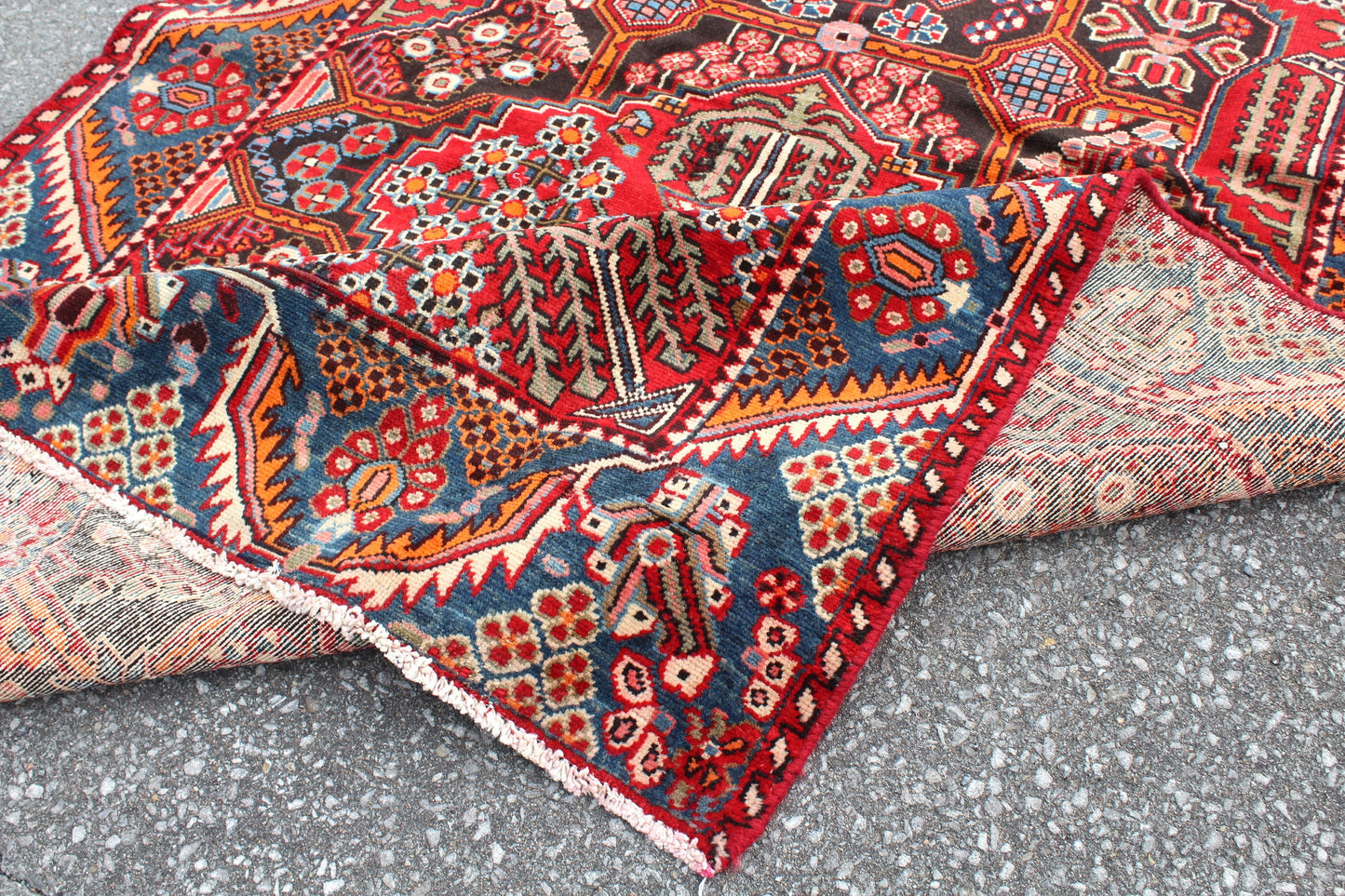 Red Blue 4x7  Vintage Rug | Tribal Oriental Persian Rug | Kazak Bohemian Rug | Handmade Rug | Multi Color Rug