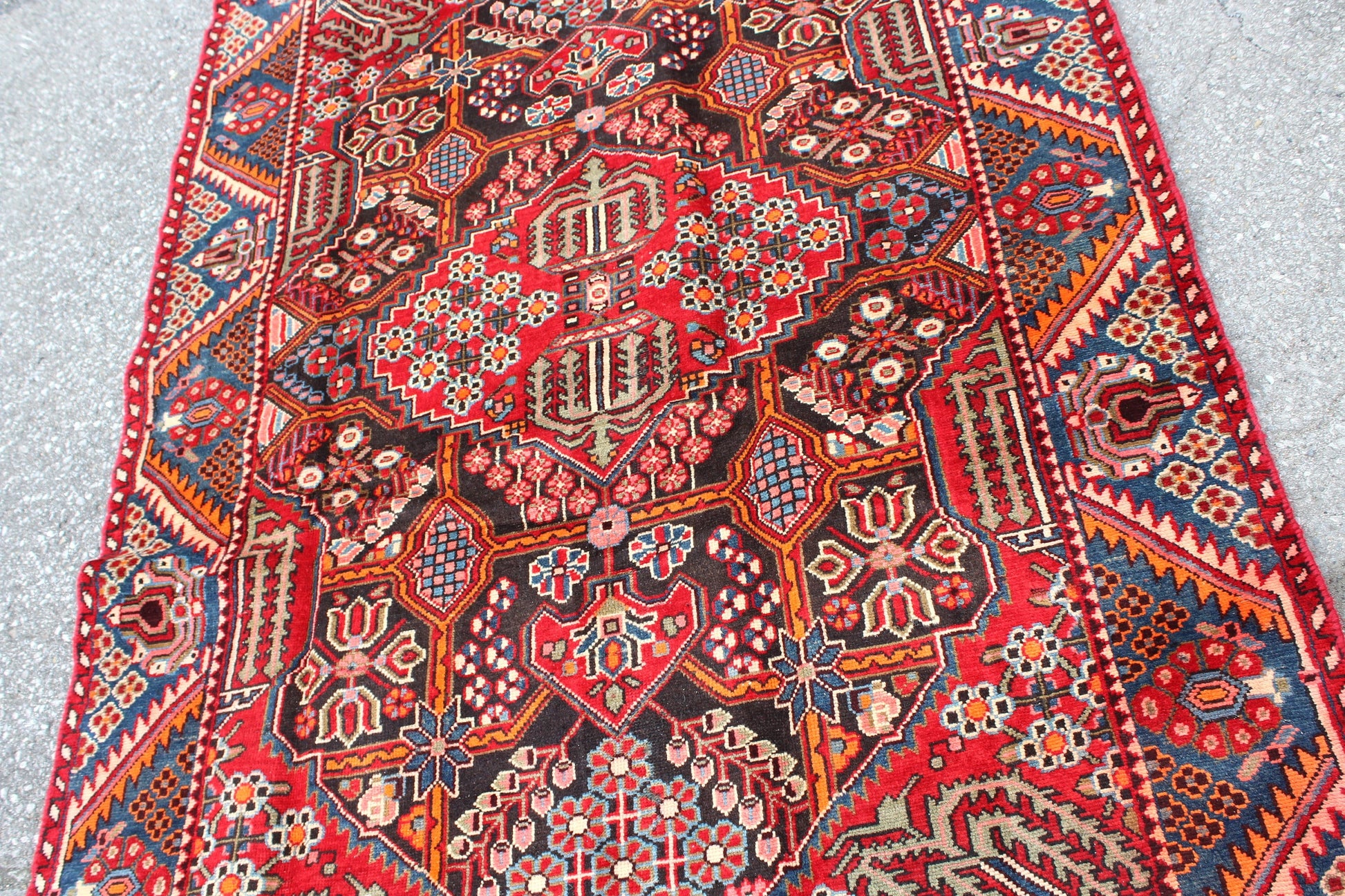 Red Blue 4x7  Vintage Rug | Tribal Oriental Persian Rug | Kazak Bohemian Rug | Handmade Rug | Multi Color Rug