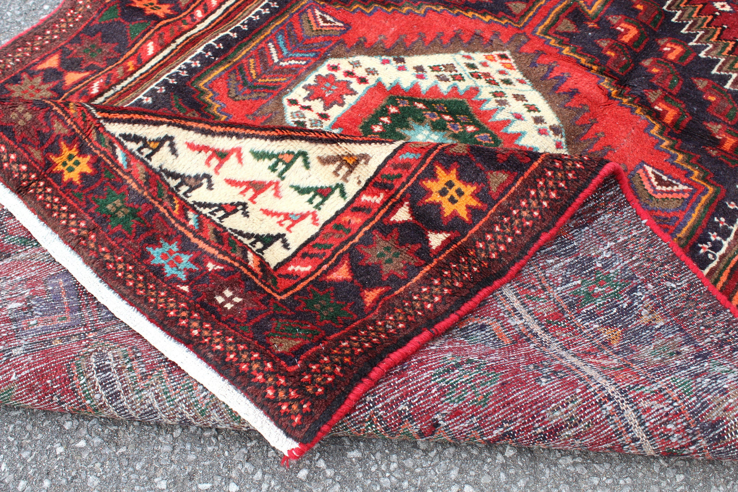Red Black 4x7  Vintage Rug | Tribal Oriental Persian Rug | Kazak Bohemian Rug | Handmade Rug