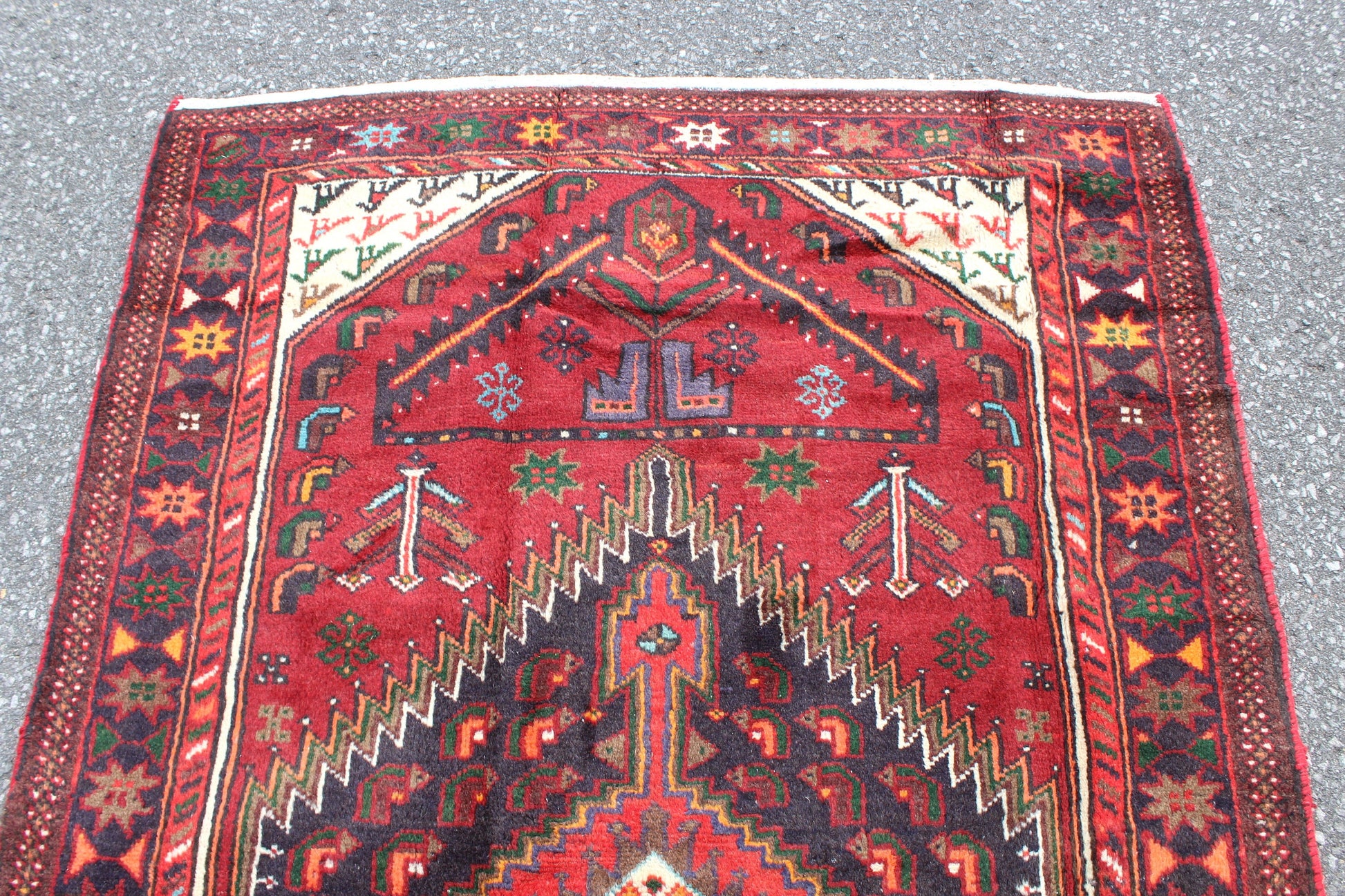 Red Black 4x7  Vintage Rug | Tribal Oriental Persian Rug | Kazak Bohemian Rug | Handmade Rug