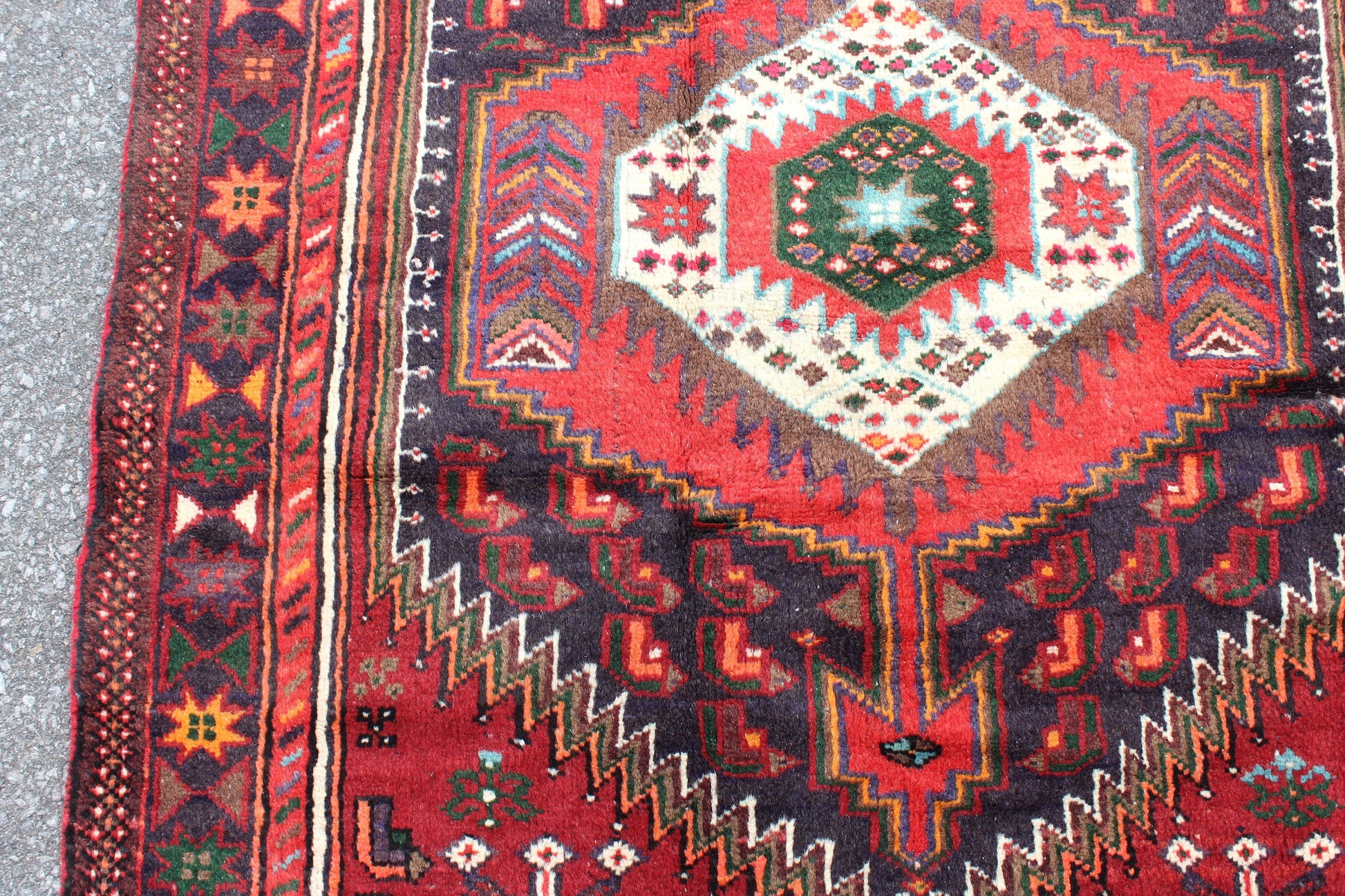 Red Black 4x7  Vintage Rug | Tribal Oriental Persian Rug | Kazak Bohemian Rug | Handmade Rug
