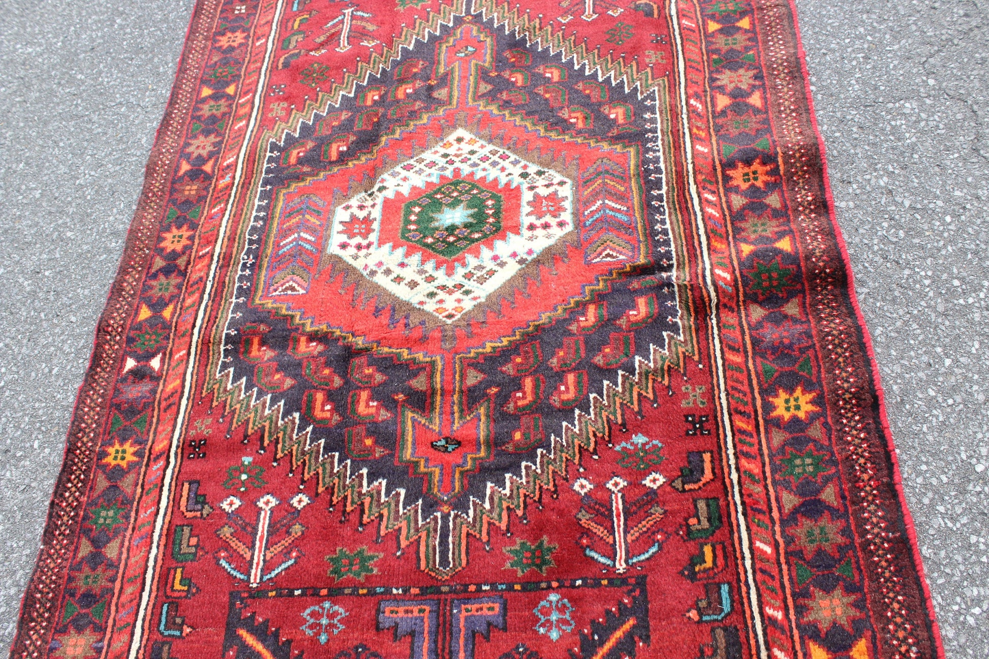Red Black 4x7  Vintage Rug | Tribal Oriental Persian Rug | Kazak Bohemian Rug | Handmade Rug