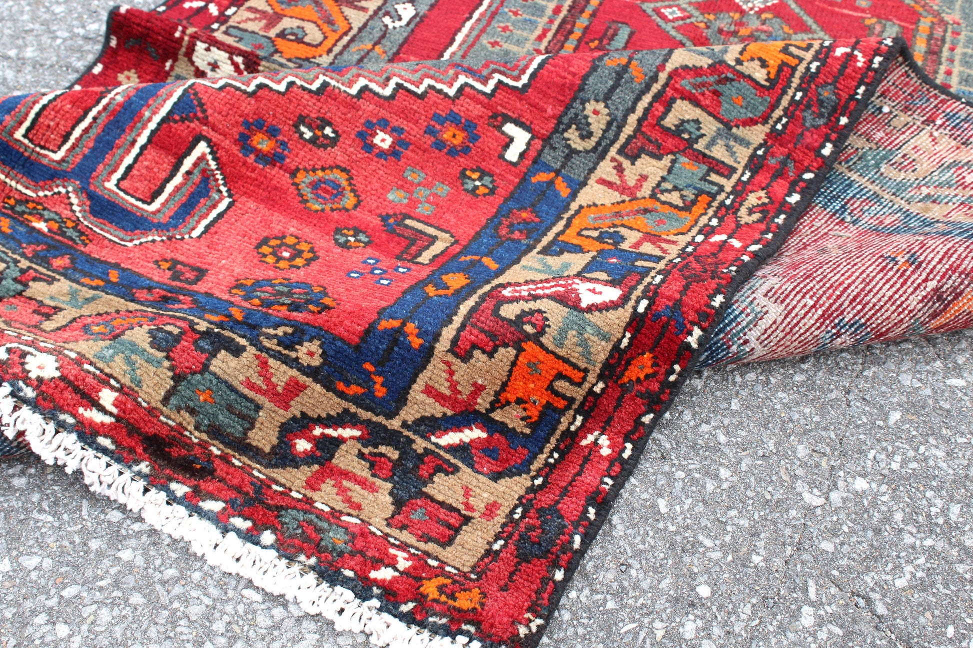 Red Grey 3x7 Vintage Rug | Tribal Oriental Persian Rug | Kazak Bohemian Rug | Handmade Rug6
