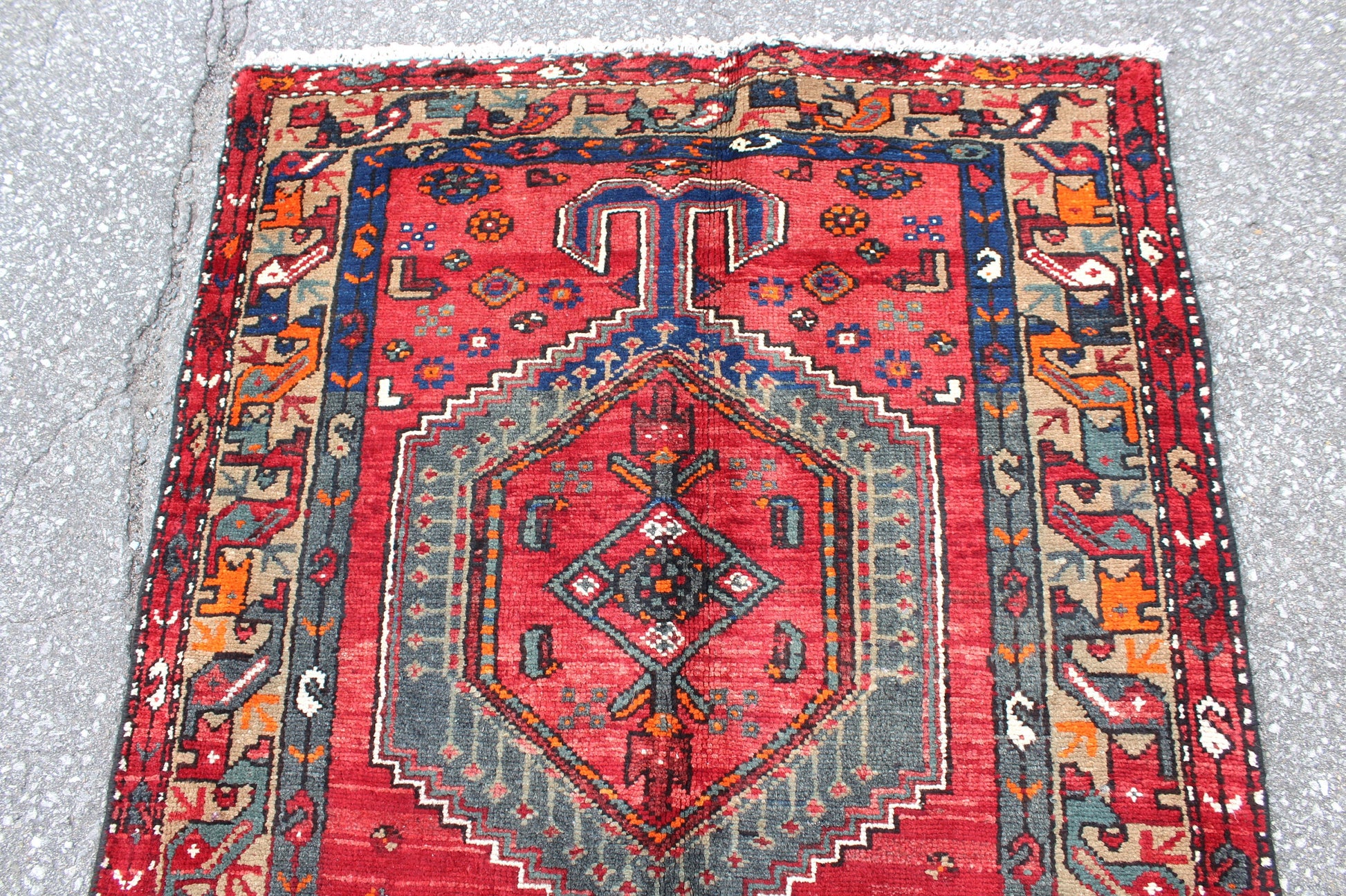 Red Grey 3x7 Vintage Rug | Tribal Oriental Persian Rug | Kazak Bohemian Rug | Handmade Rug6