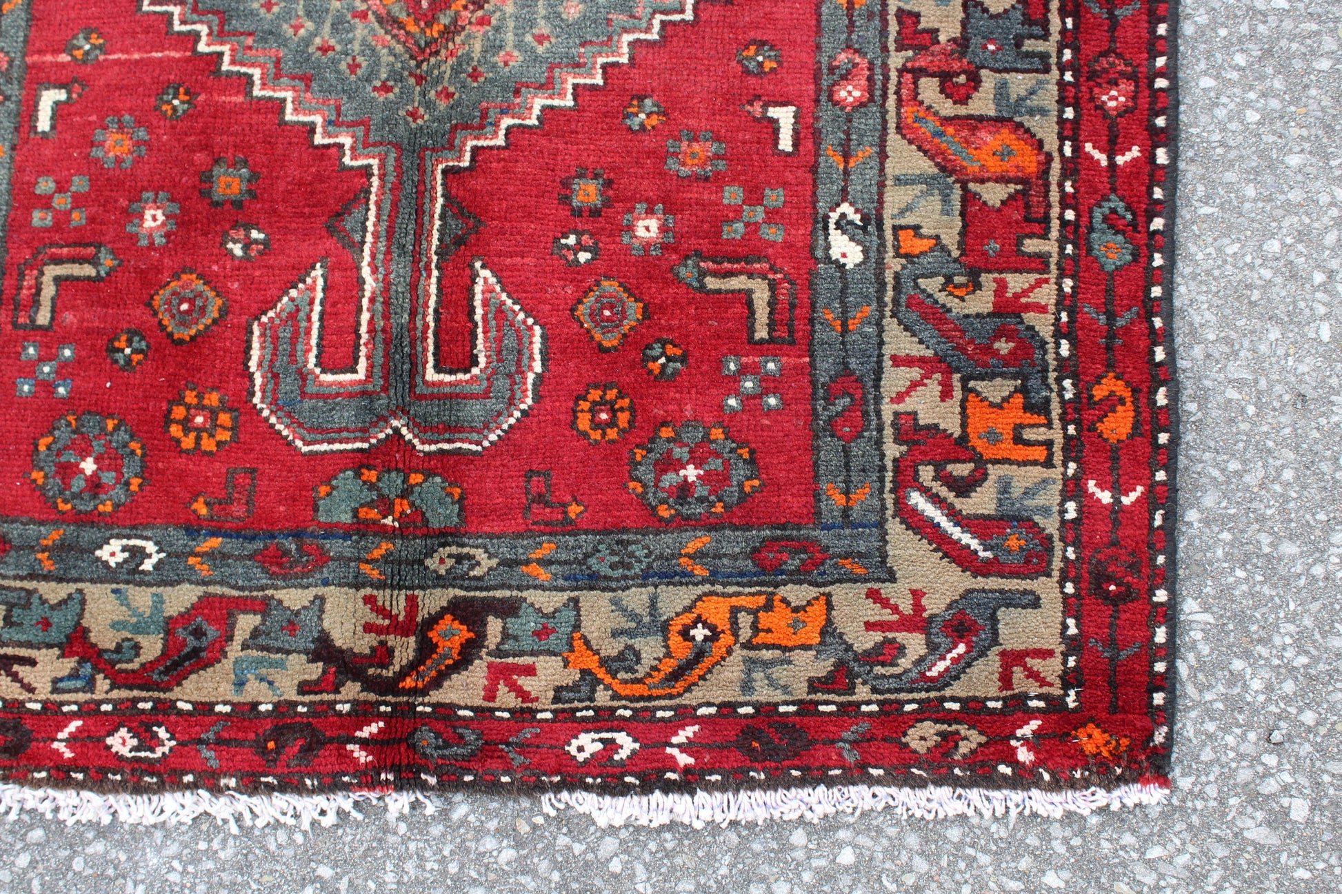 Red Grey 3x7 Vintage Rug | Tribal Oriental Persian Rug | Kazak Bohemian Rug | Handmade Rug6
