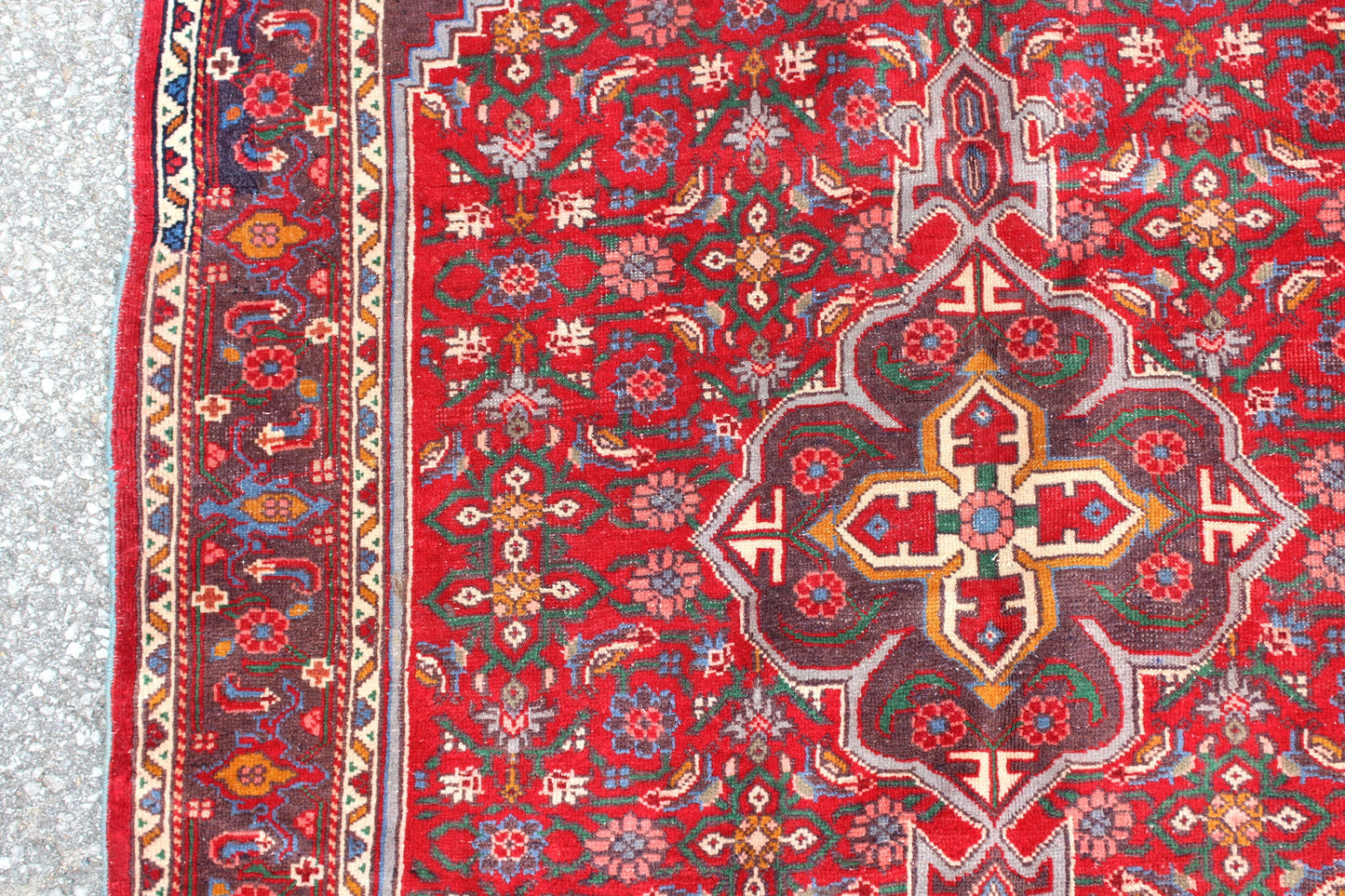 Rug 3'5" x 5'5" Red with Blue Vintage Accents Handmade Rug