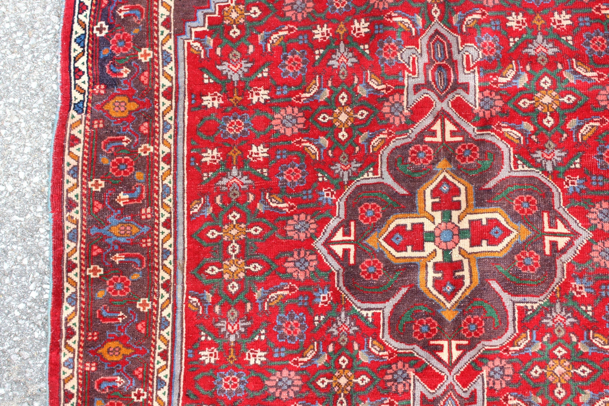 Rug 3'5" x 5'5" Red with Blue Vintage Accents Handmade Rug