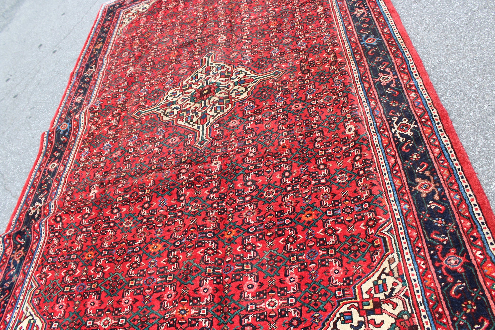 Red Blue 7x10 Vintage Rug | Tribal Oriental Persian Rug | Kazak Bohemian Rug | Handmade Rug