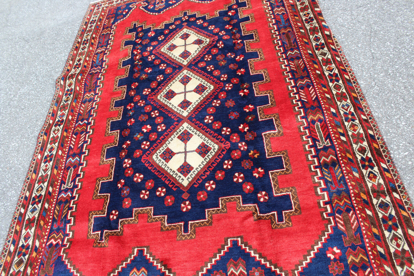 Red Blue 6x8 Vintage Rug | Tribal Oriental Persian Rug | Kazak Bohemian Rug | Handmade Rug