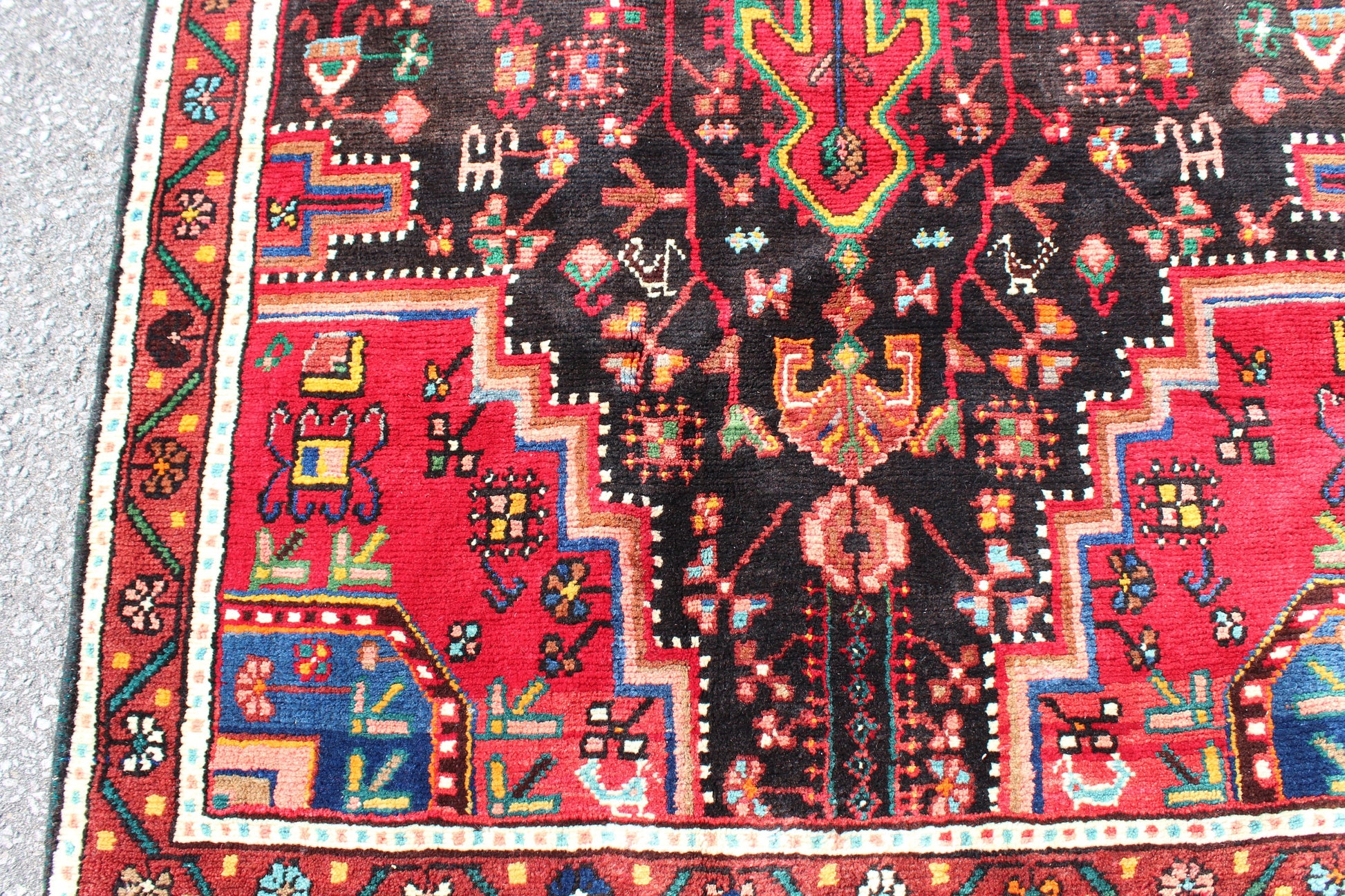 Red Blue 4x7 Vintage Rug | Tribal Oriental Persian Rug | Kazak Bohemian Rug | Handmade Rug